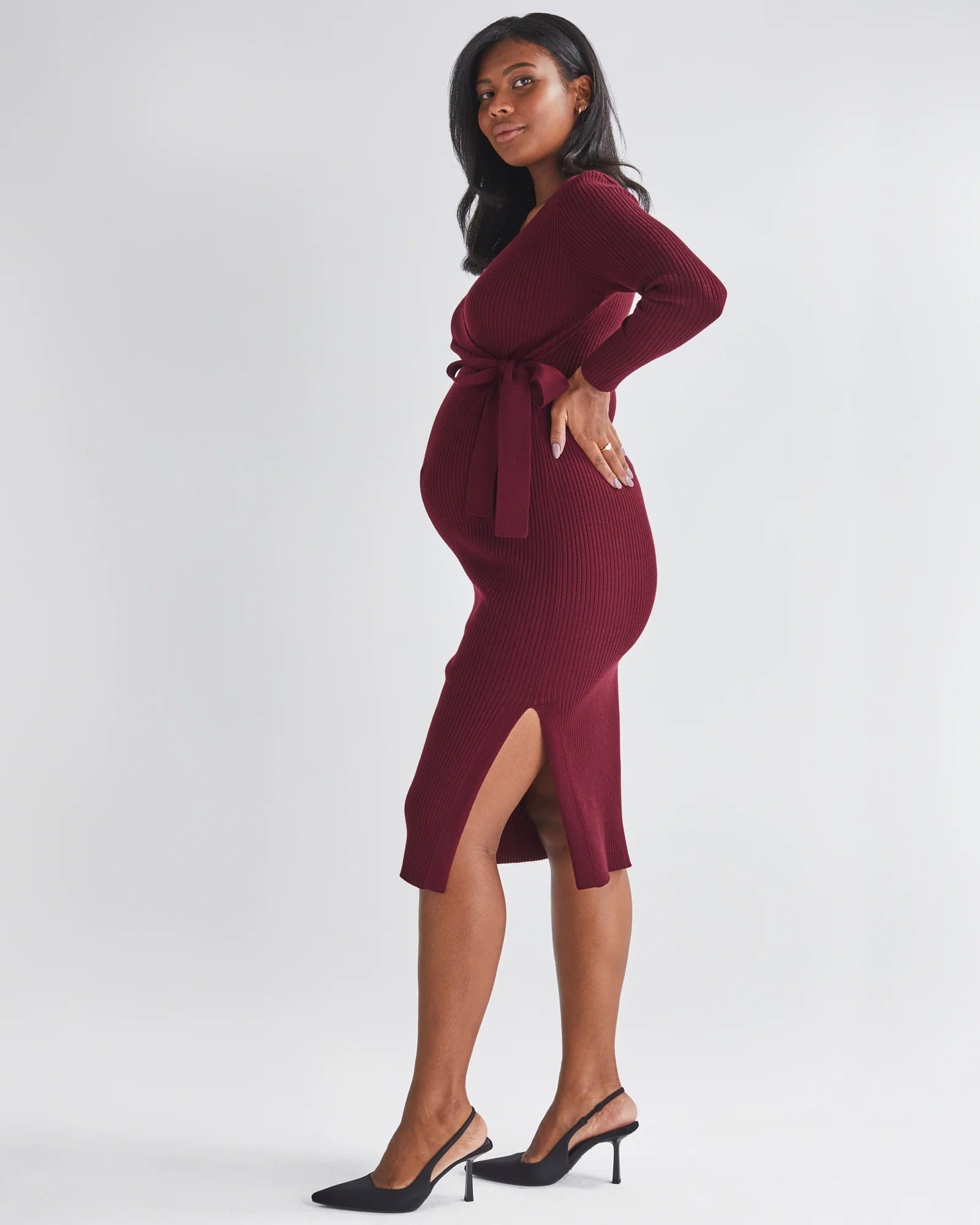 Angel Maternity 'Lucille' Knit Midi Dress - Burgundy