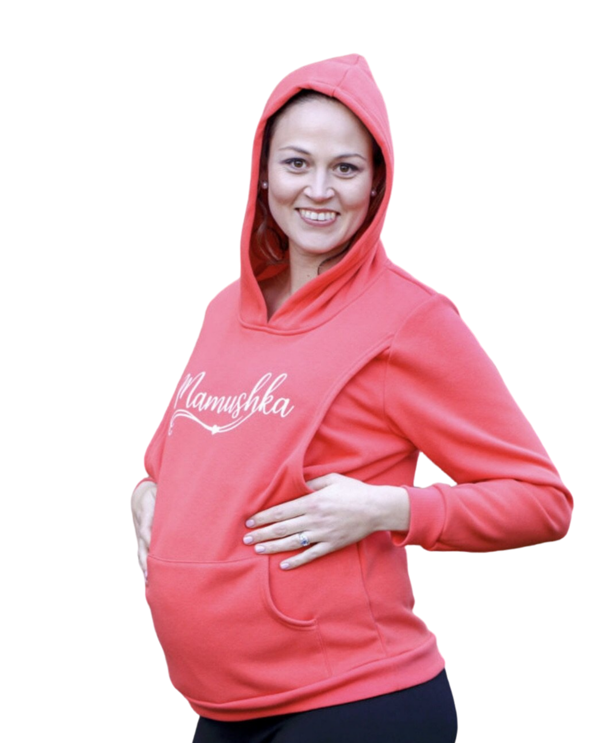 Mamushka Fleece Lined Maternity & Nursing Hoodie - Coral