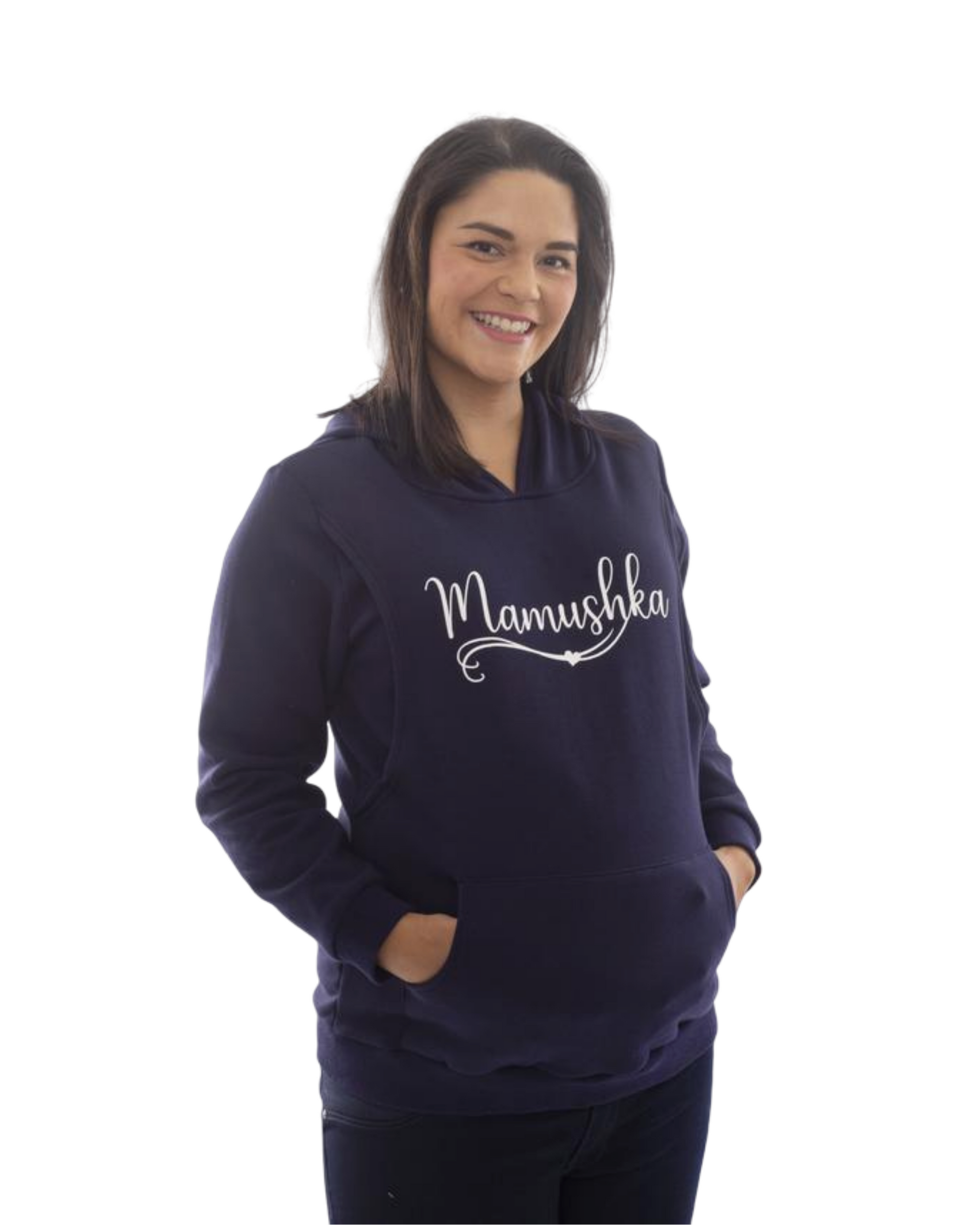 Mamushka Fleece Lined Maternity & Nursing Hoodie - Navy / White Print