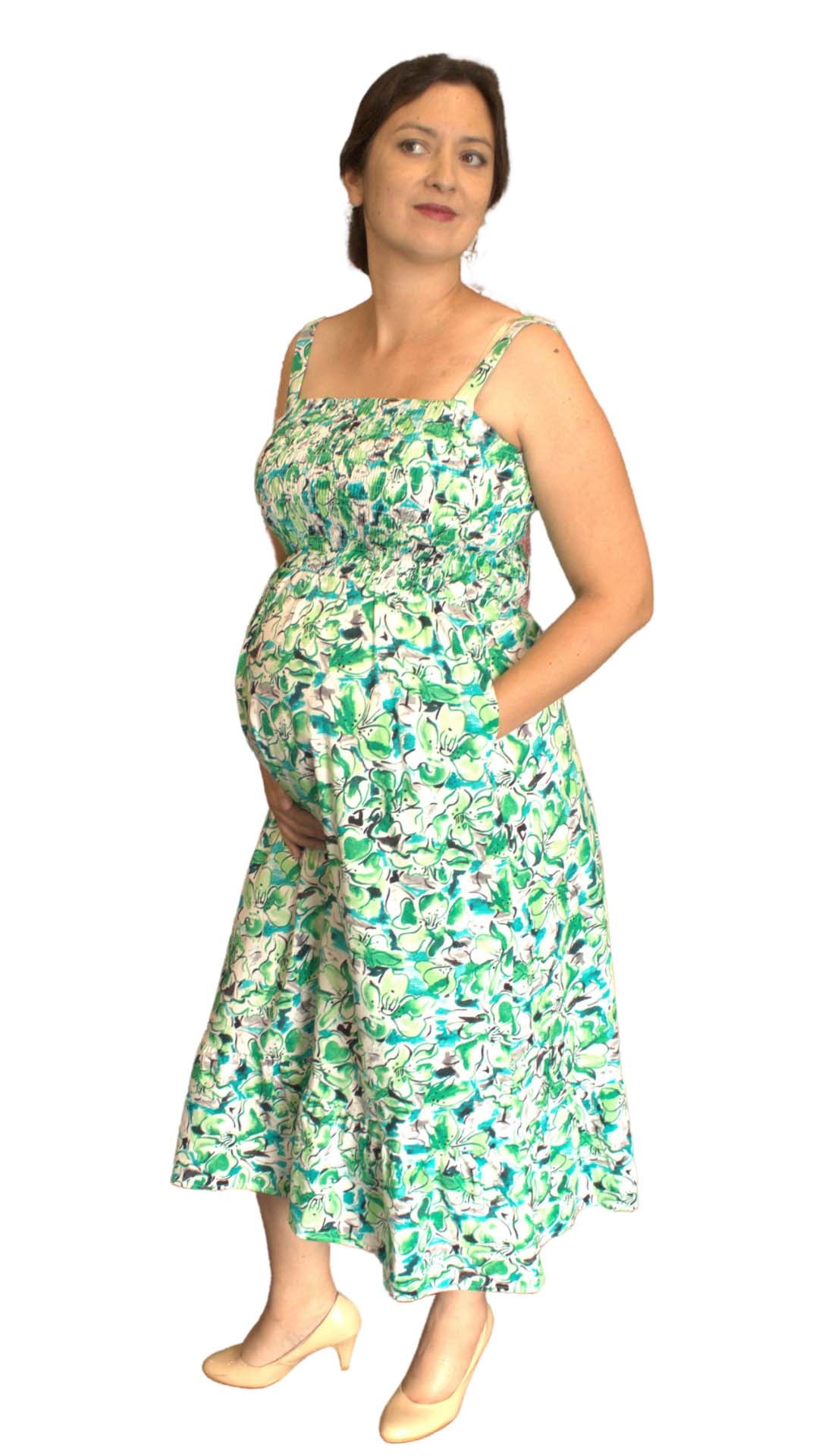 'Marissa' Maternity Dress with pockets - Tropical Print