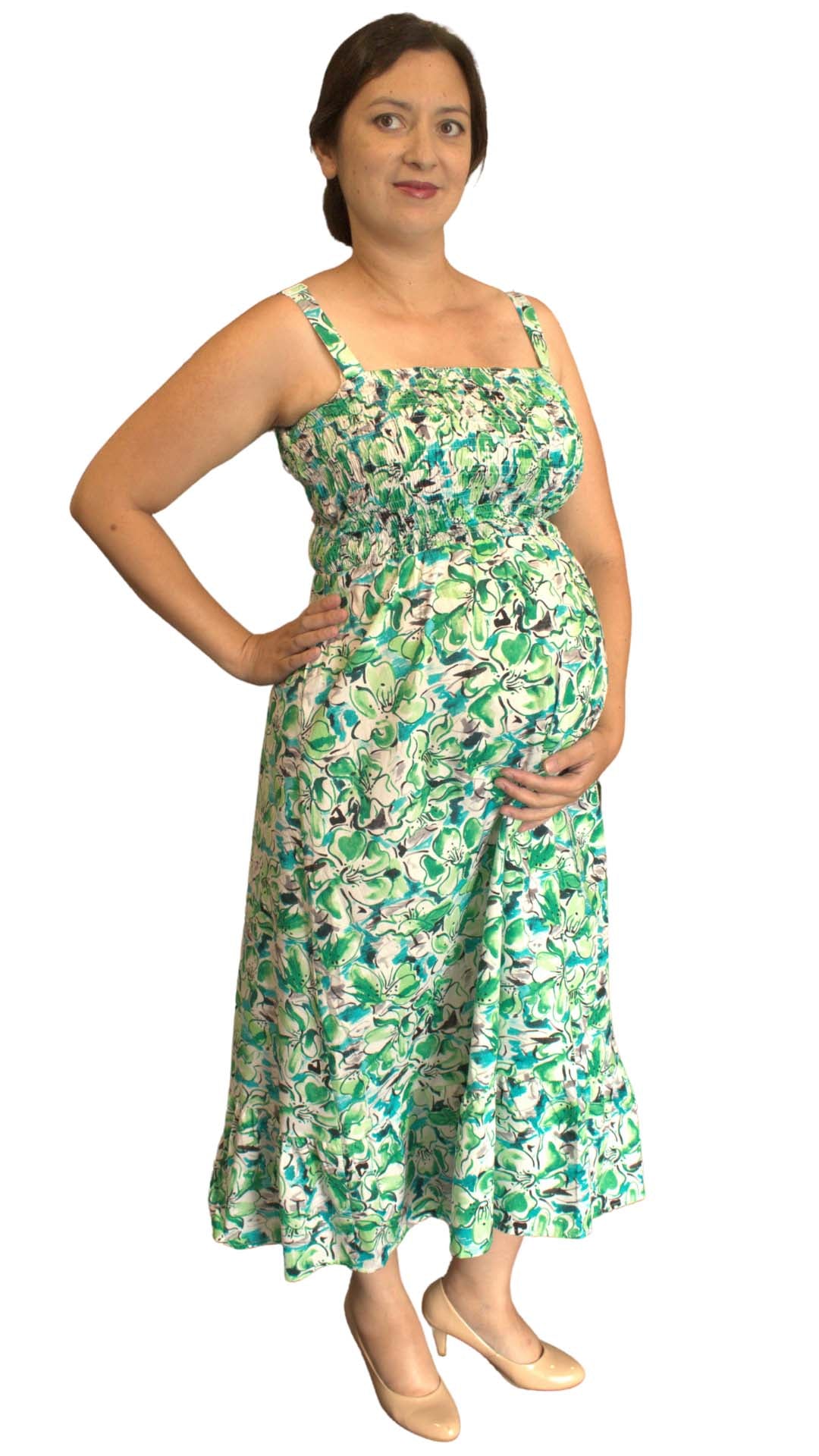 'Marissa' Maternity Dress with pockets - Tropical Print