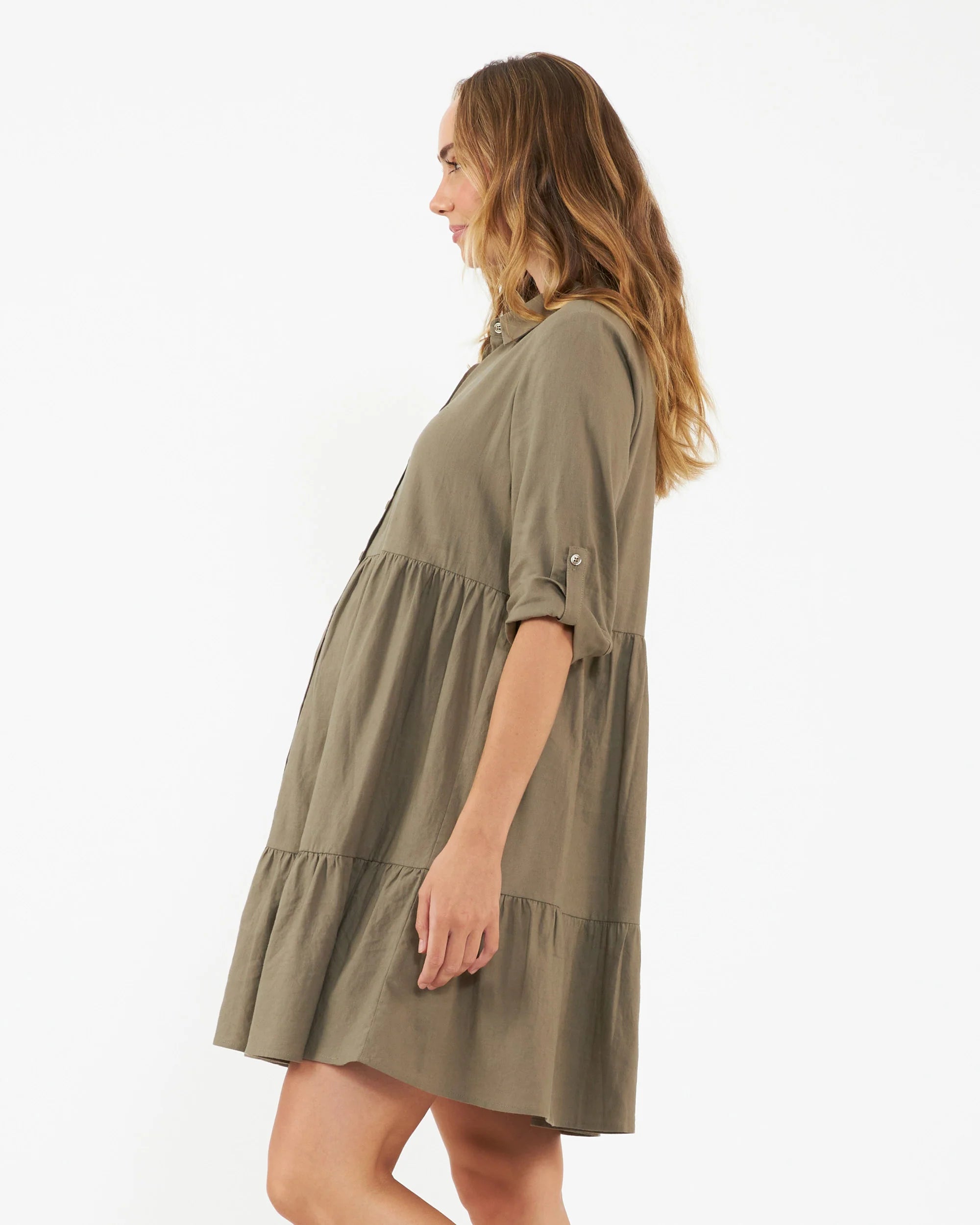 &#39;Adel&#39; Linen Maternity Dress - Olive Green