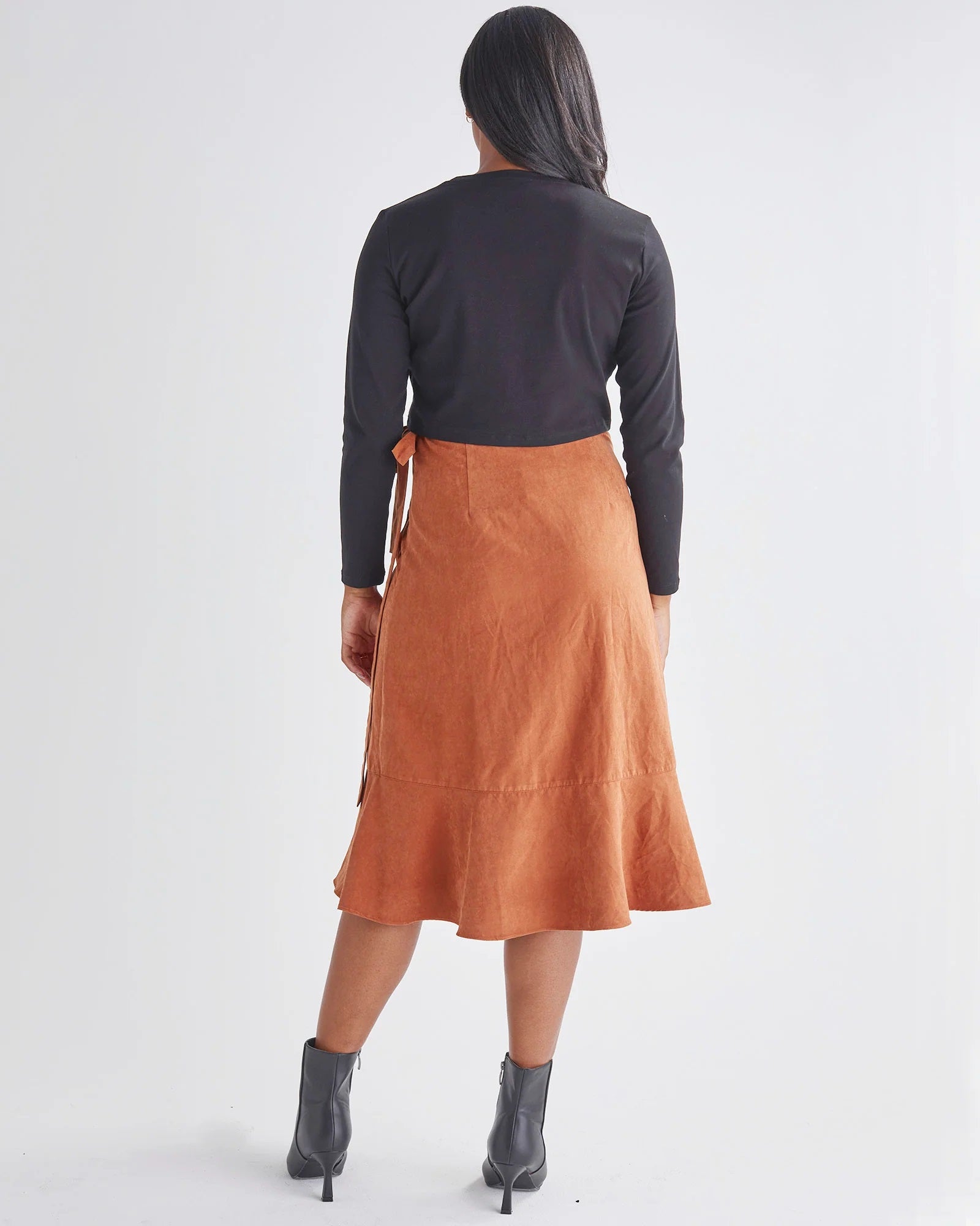 &#39;Christie&#39; Vegan-Suede Wrap Midi Skirt - Honey
