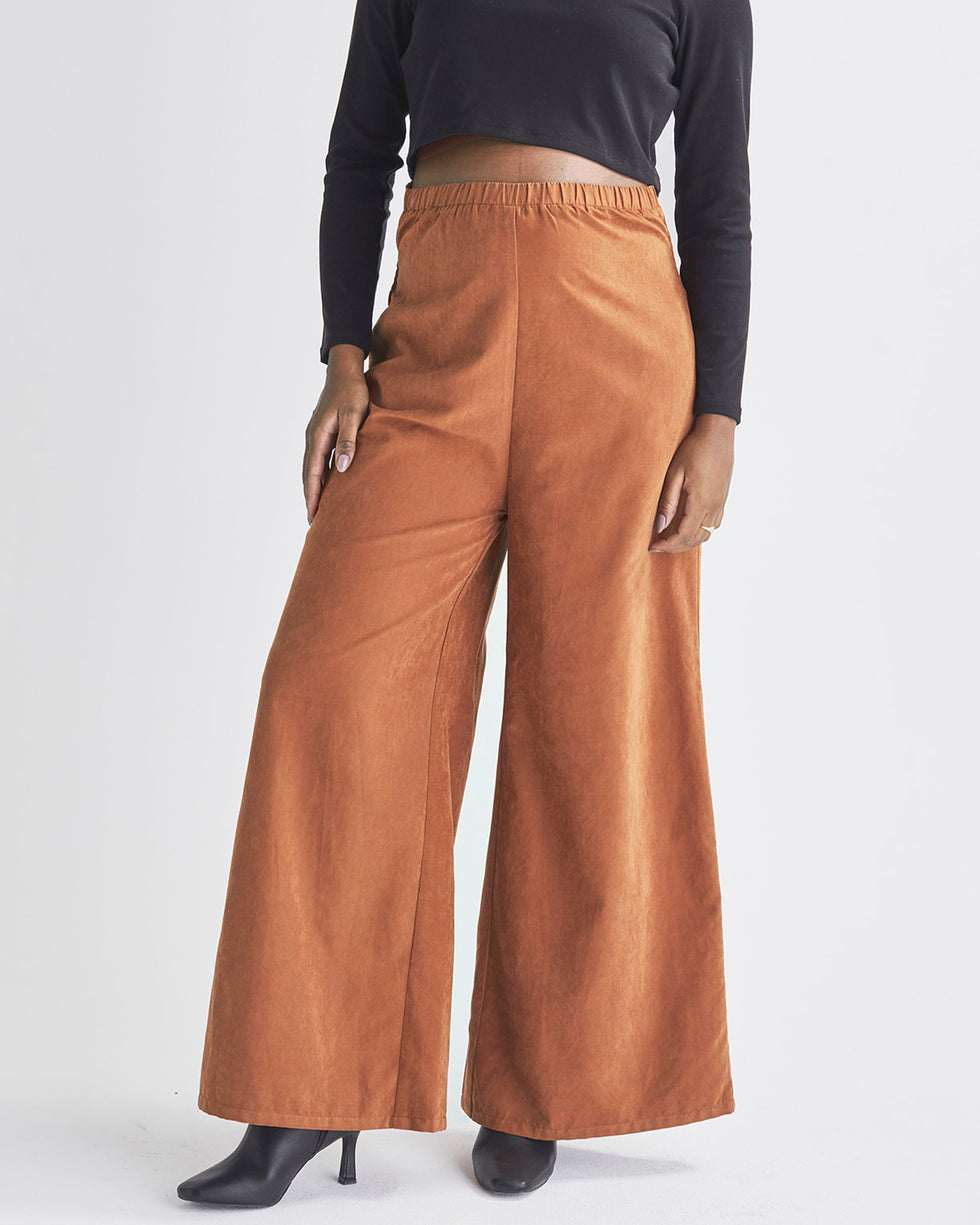 'Stacie' Vegan-Suede Maternity Pants - Honey