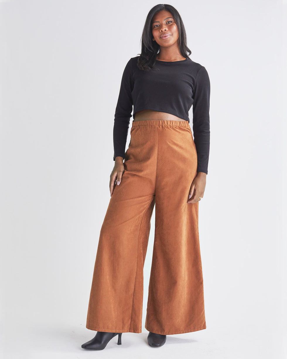 'Stacie' Vegan-Suede Maternity Pants - Honey