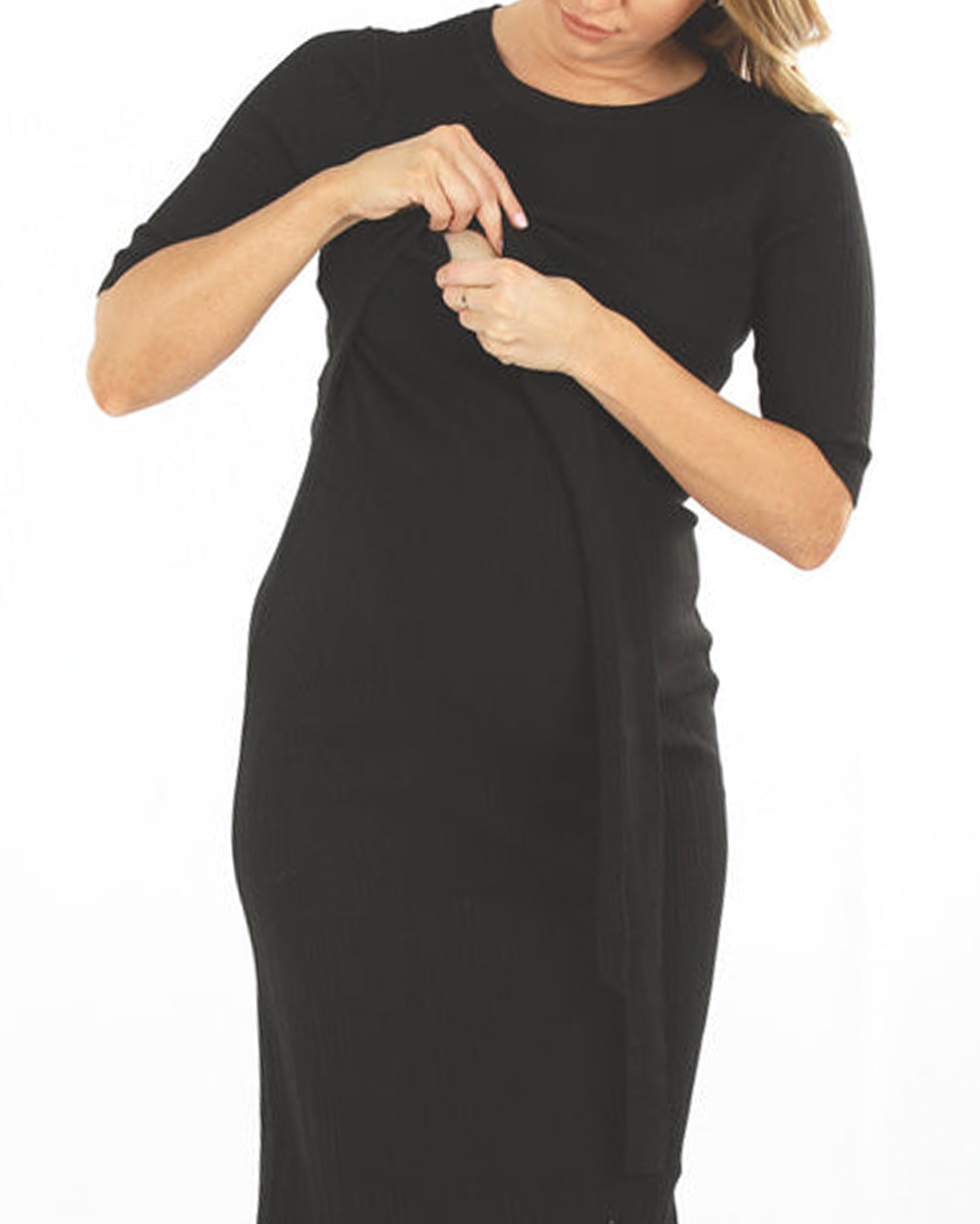 'Annabella' Nursing Knit Dress - Black
