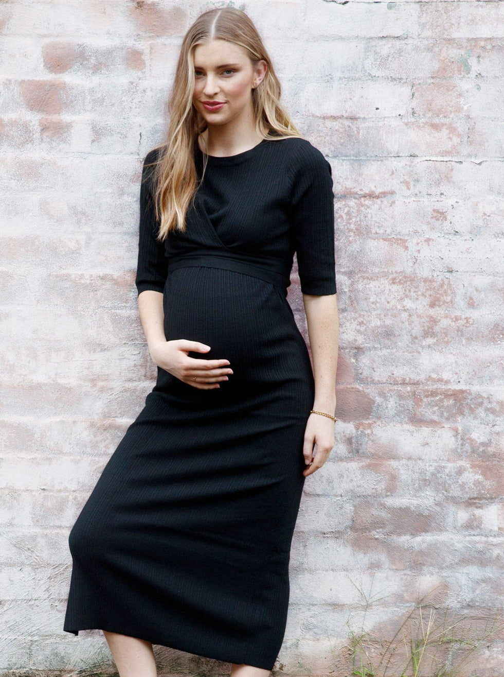 'Annabella' Nursing Knit Dress - Black