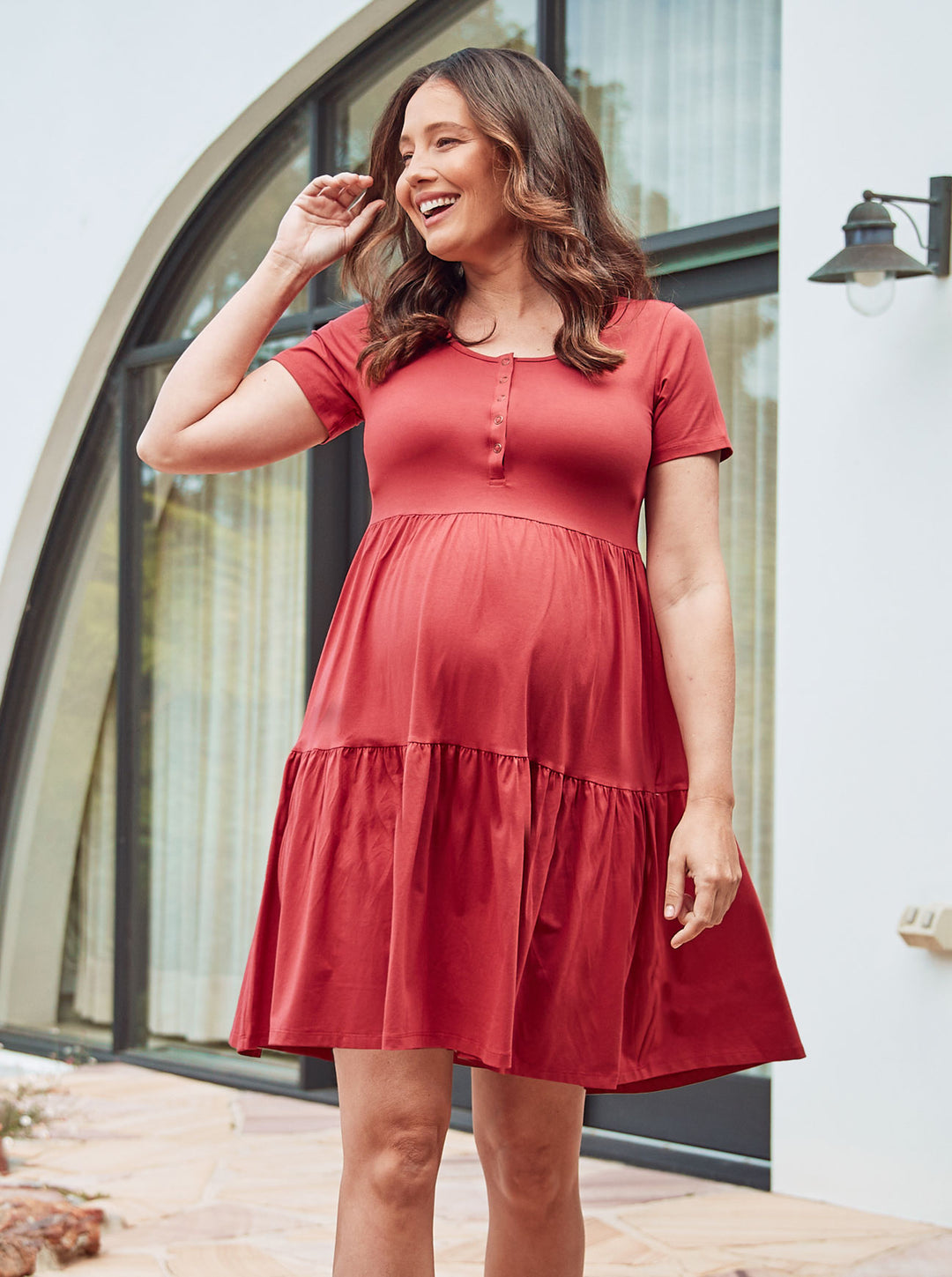 Angel Maternity 'Lana' Tiered Dress - Rust Red