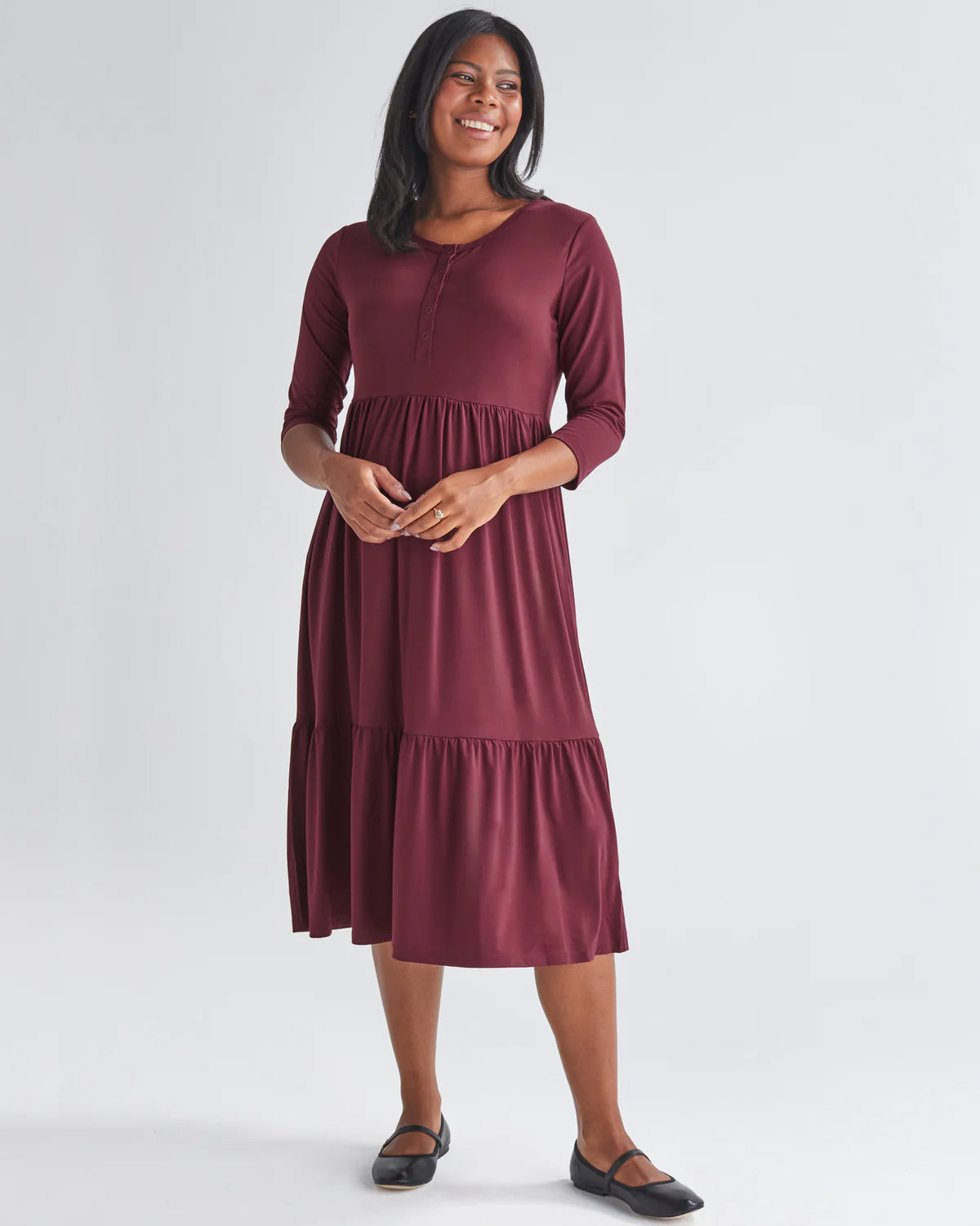 'Bamboo Comfort' Tiered Nursing Dress - Burgundy