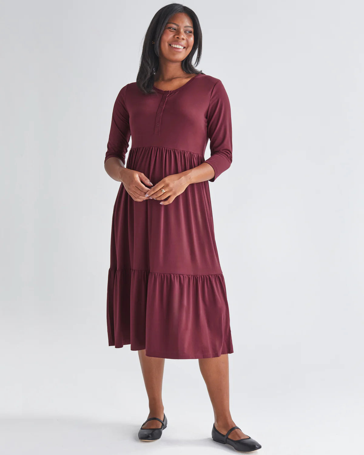 Angel Maternity 'The Essential' Bamboo Tiered Dress - Burgundy