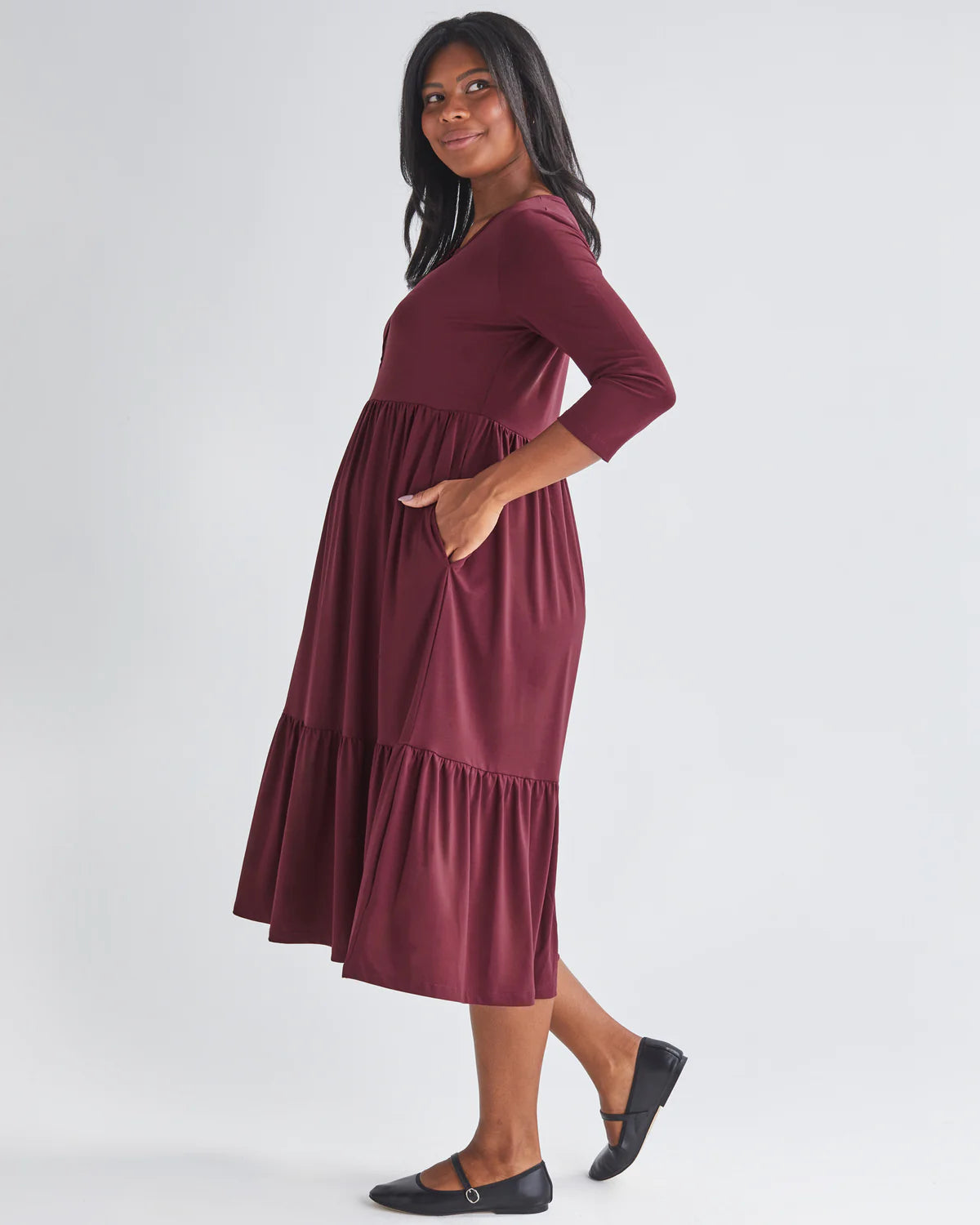 'Bamboo Comfort' Tiered Nursing Dress - Burgundy