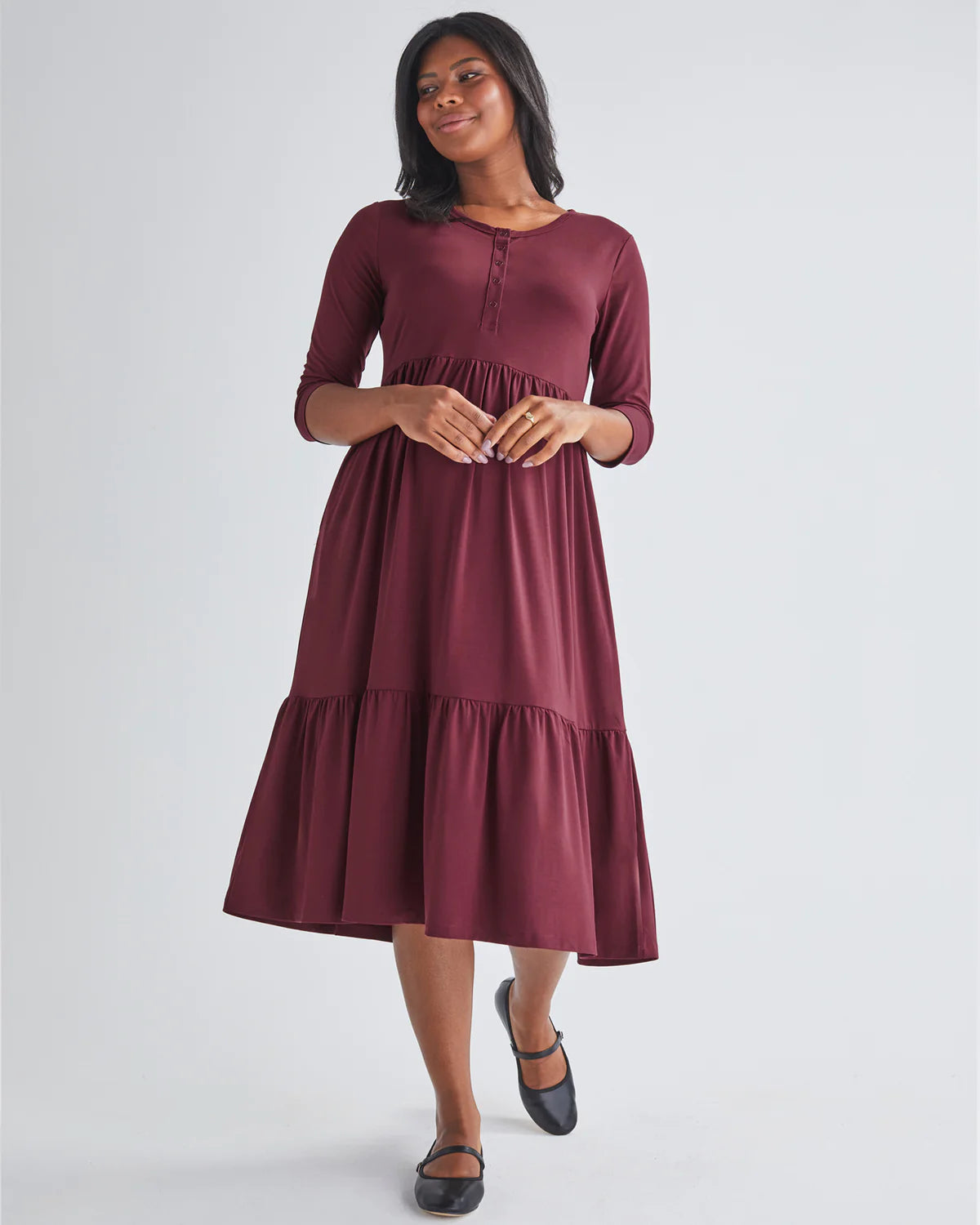 &#39;Bamboo Comfort&#39; Tiered Nursing Dress - Burgundy