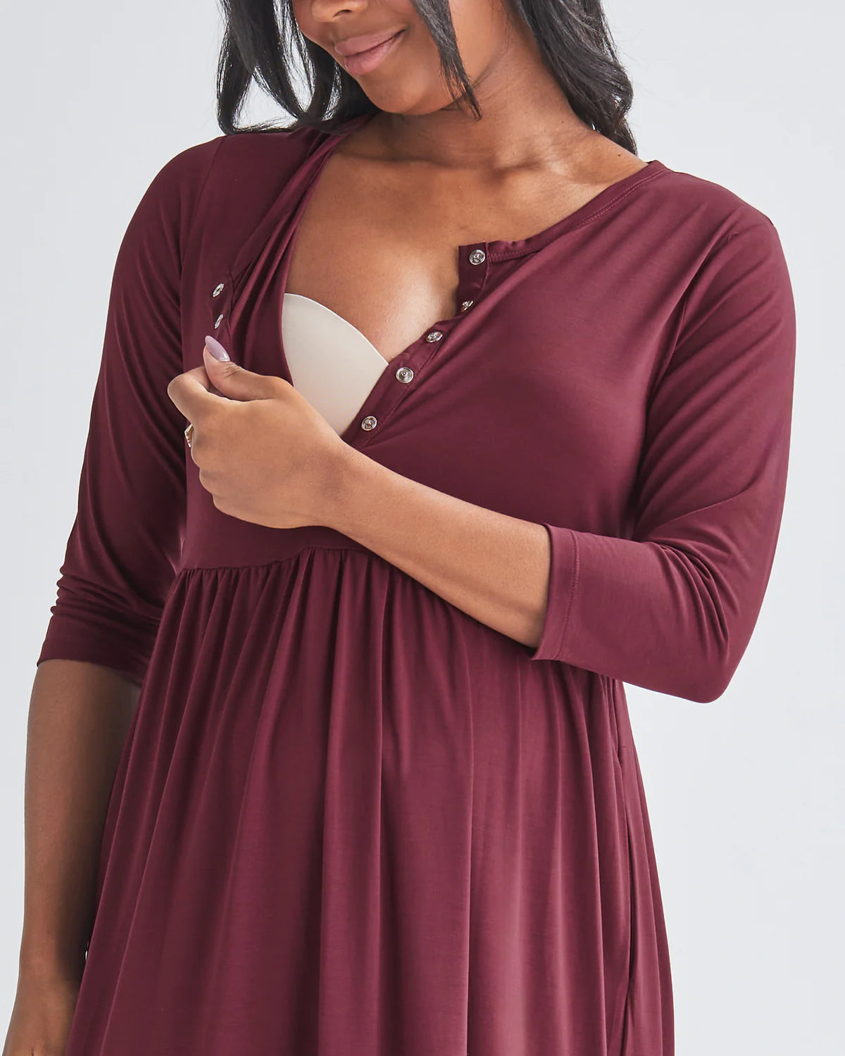 &#39;Bamboo Comfort&#39; Tiered Nursing Dress - Burgundy