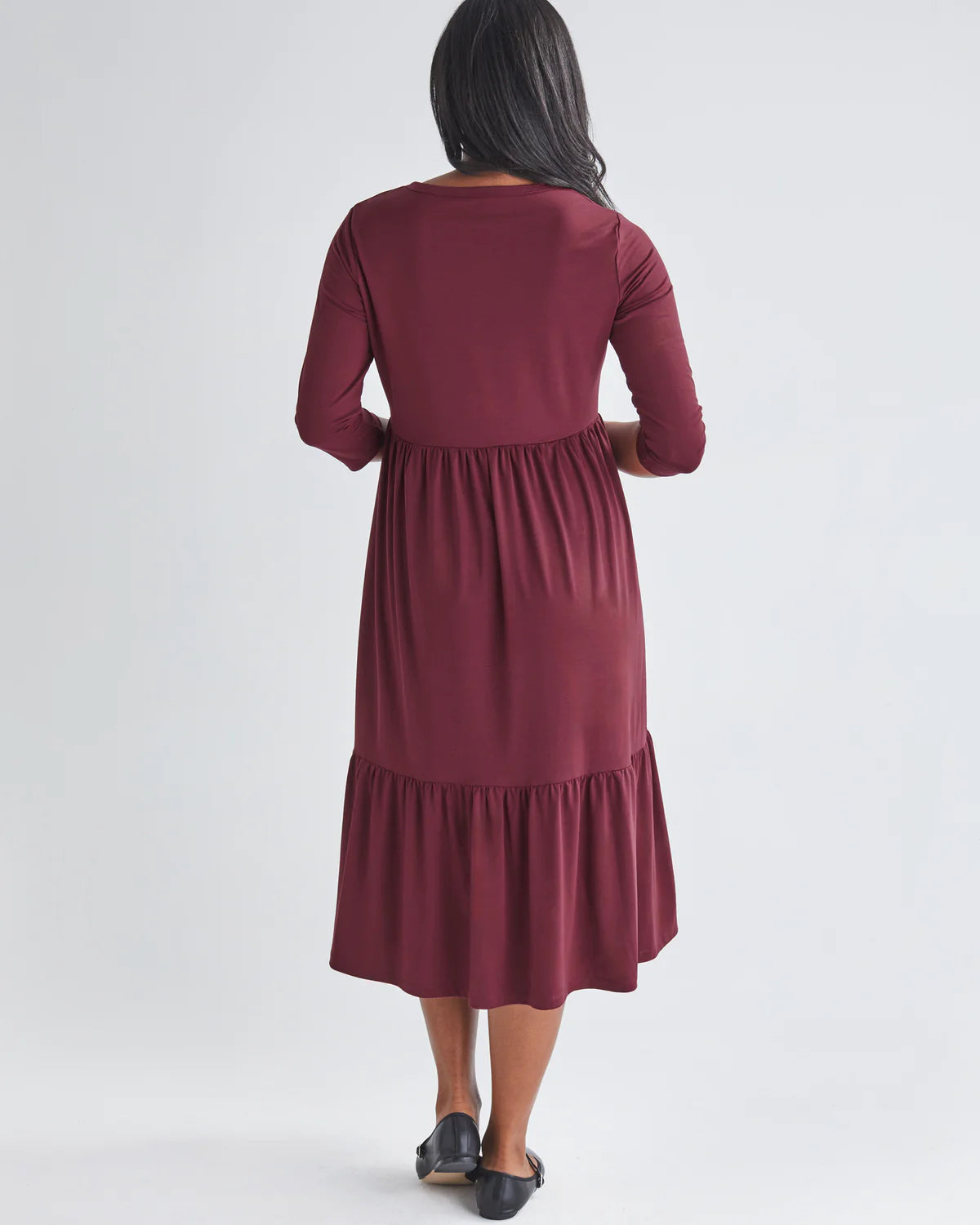 &#39;Bamboo Comfort&#39; Tiered Nursing Dress - Burgundy