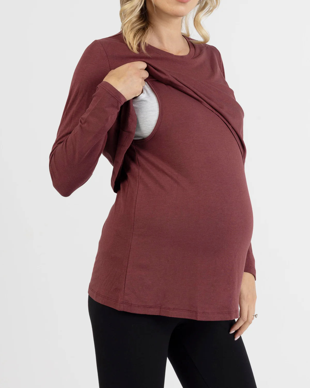 Leonie Maternity/Nursing Flip Panel Top - Burgundy
