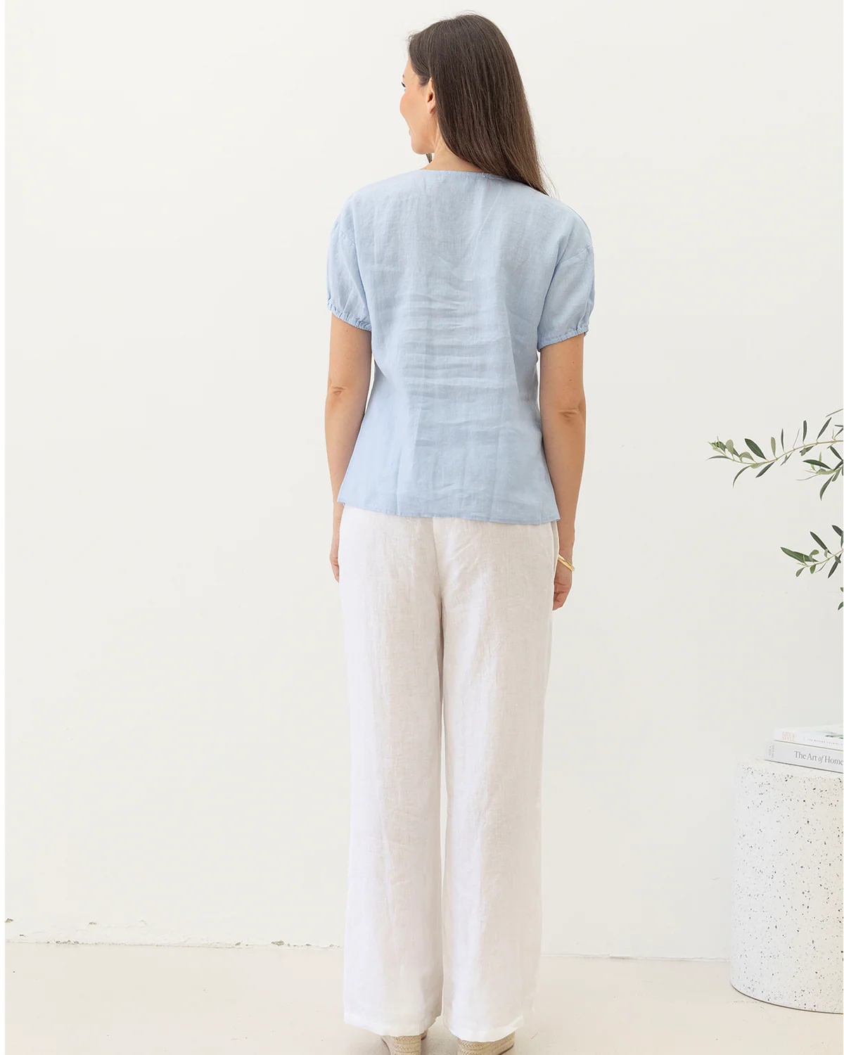 'Brigitte' Maternity Linen Top - baby blue