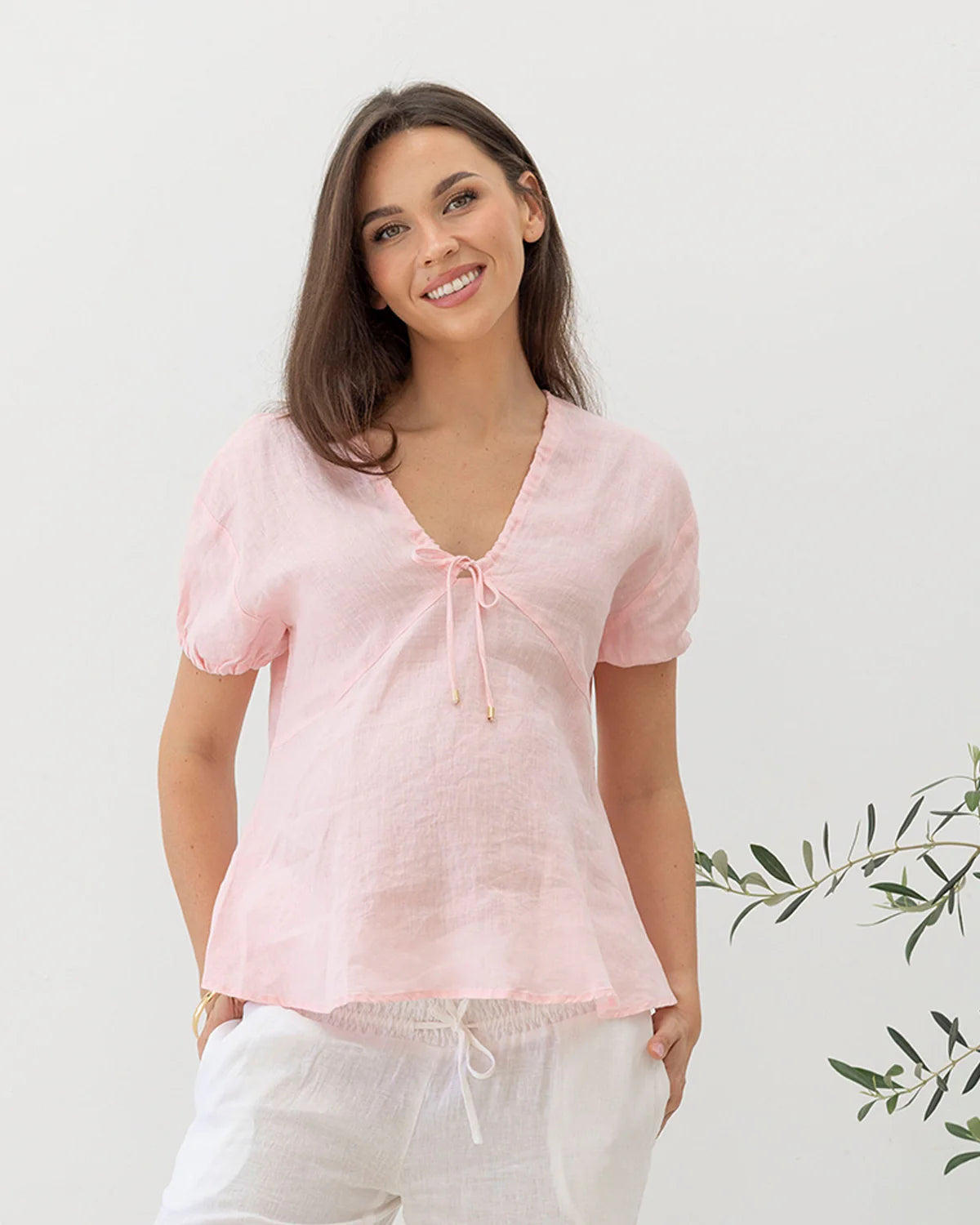 'Brigitte' Maternity Linen Top - pink