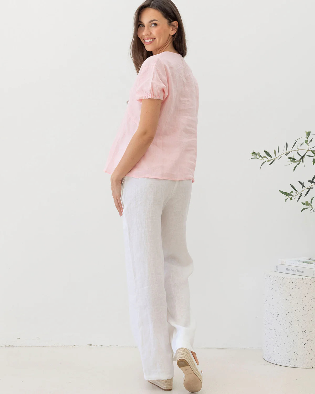 'Brigitte' Maternity Linen Top - pink