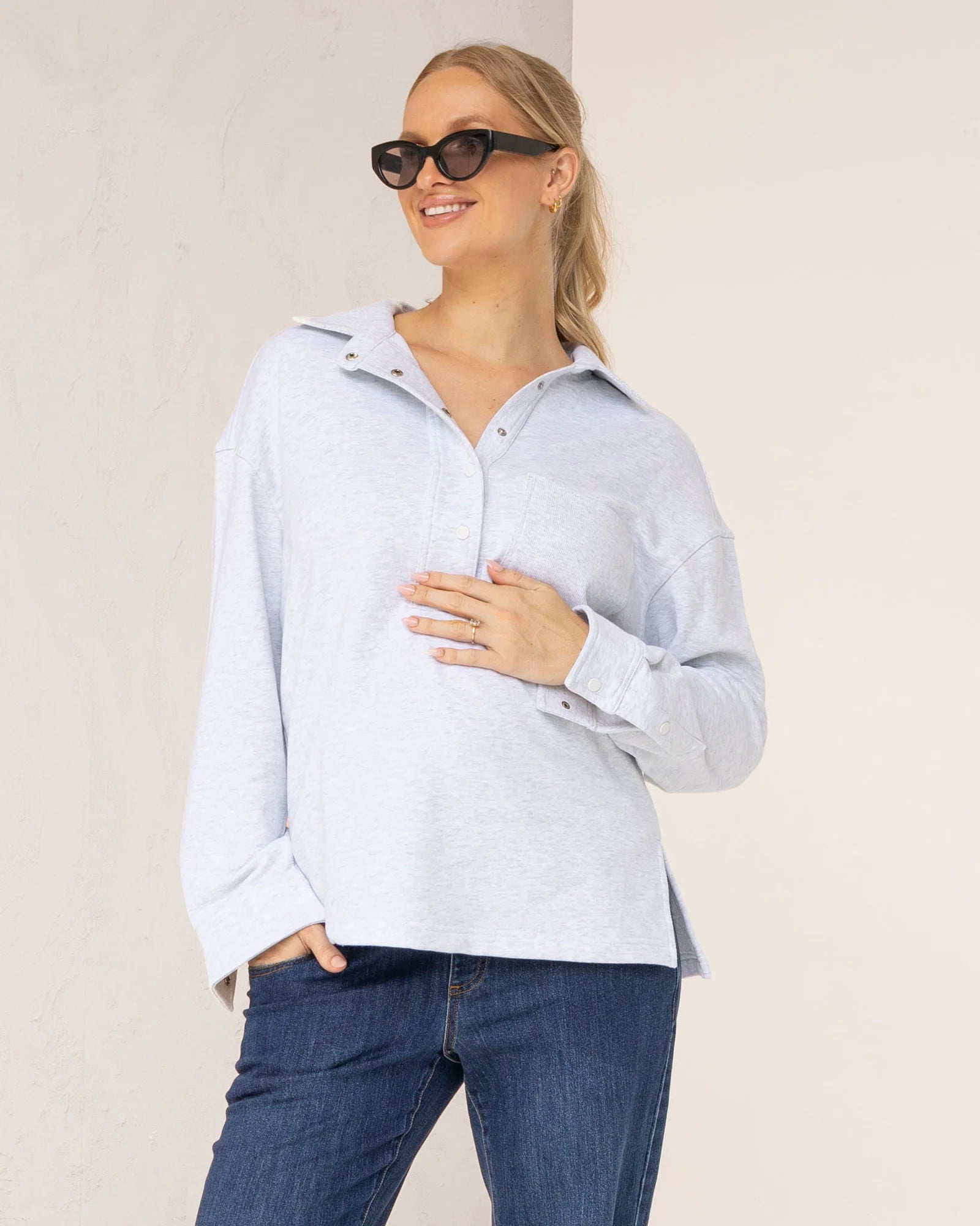 Daily Snap Collar Sweatshirt in Marl Gray
