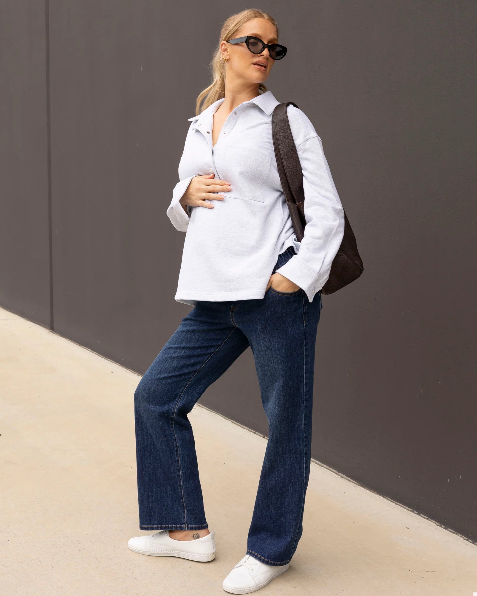 Daily Snap Collar Sweatshirt in Marl Gray
