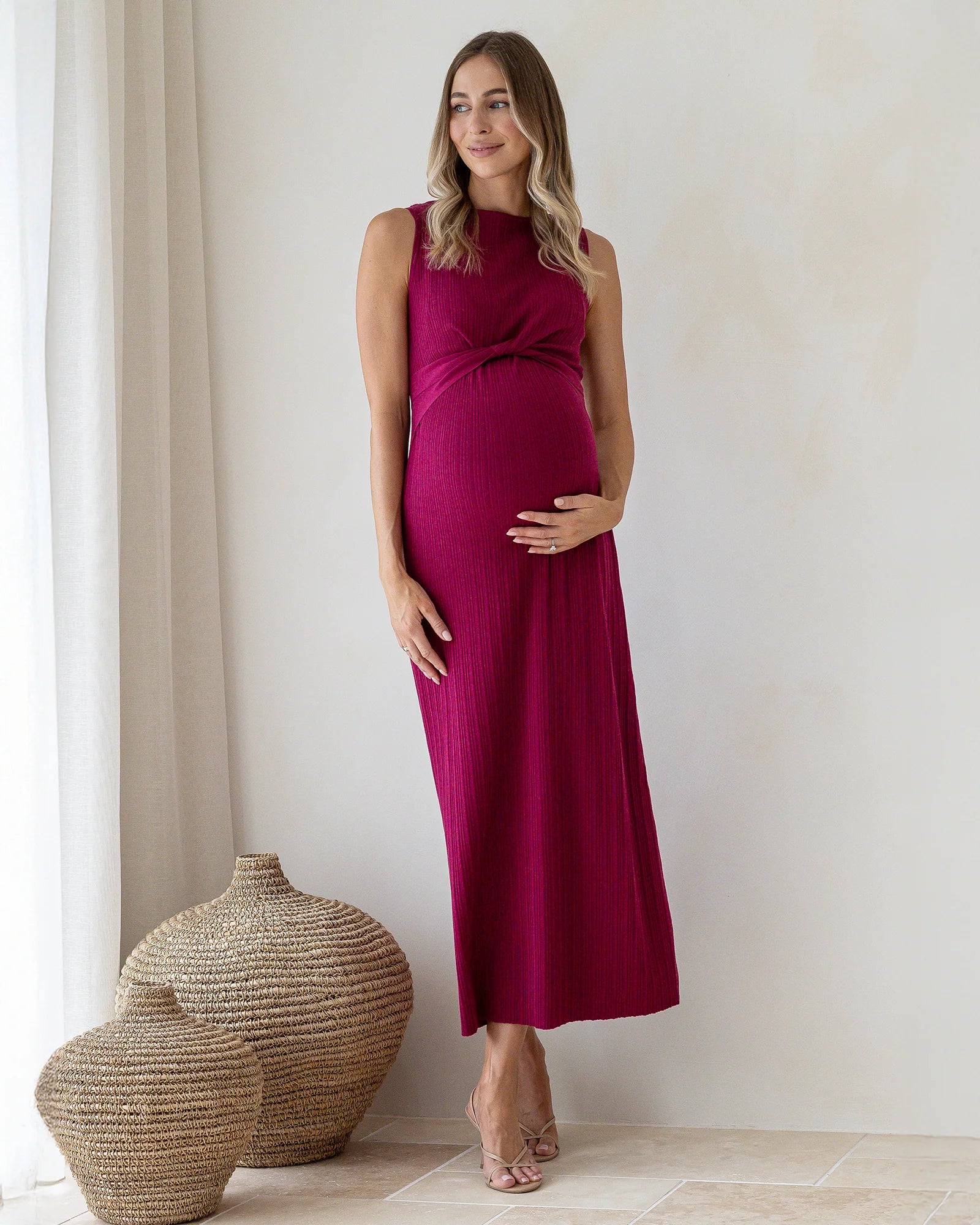 'Annabella' Nursing Knit Tank Dress - Pink