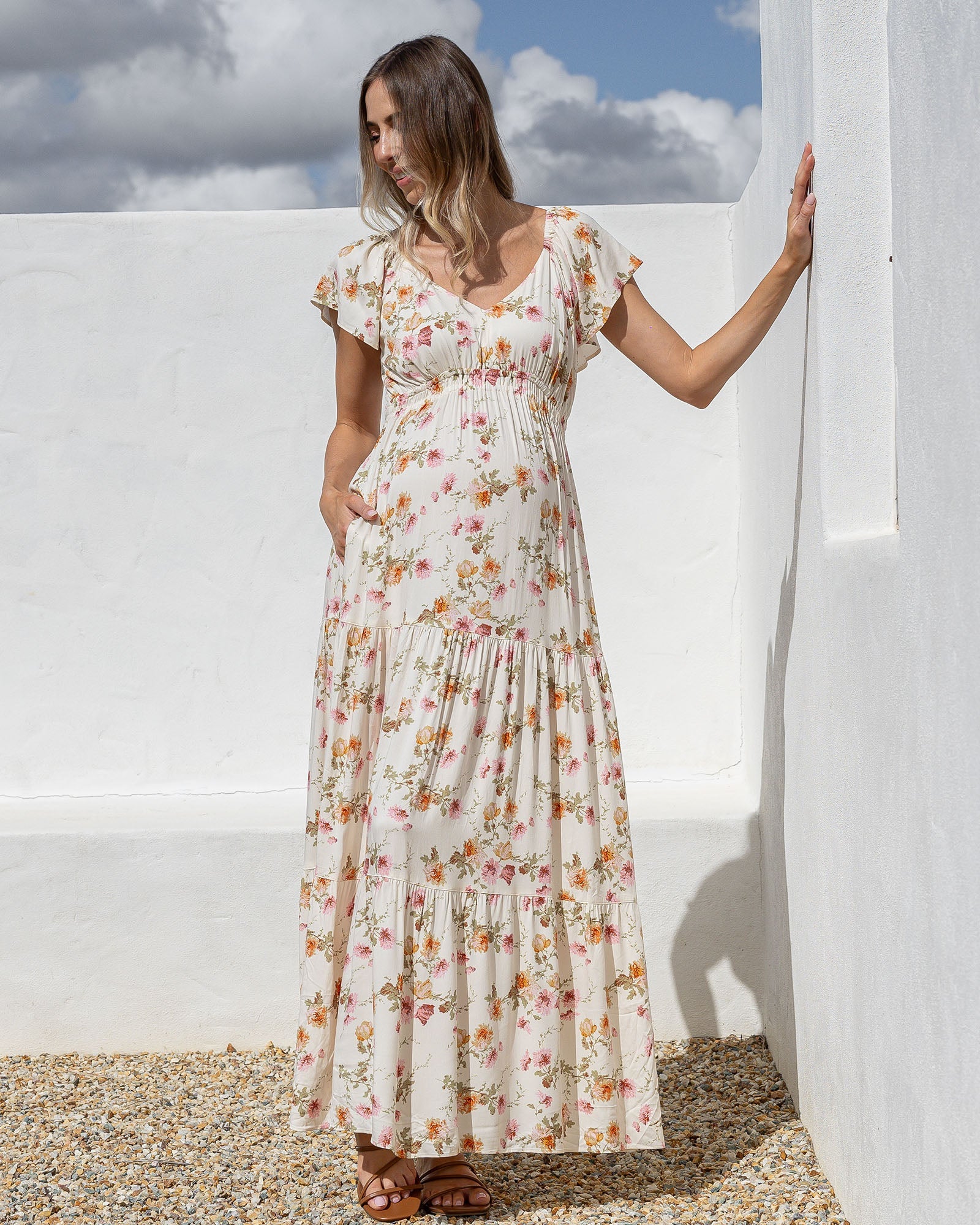 Juliette Maternity Maxi Dress - Ivory Meadow Floral