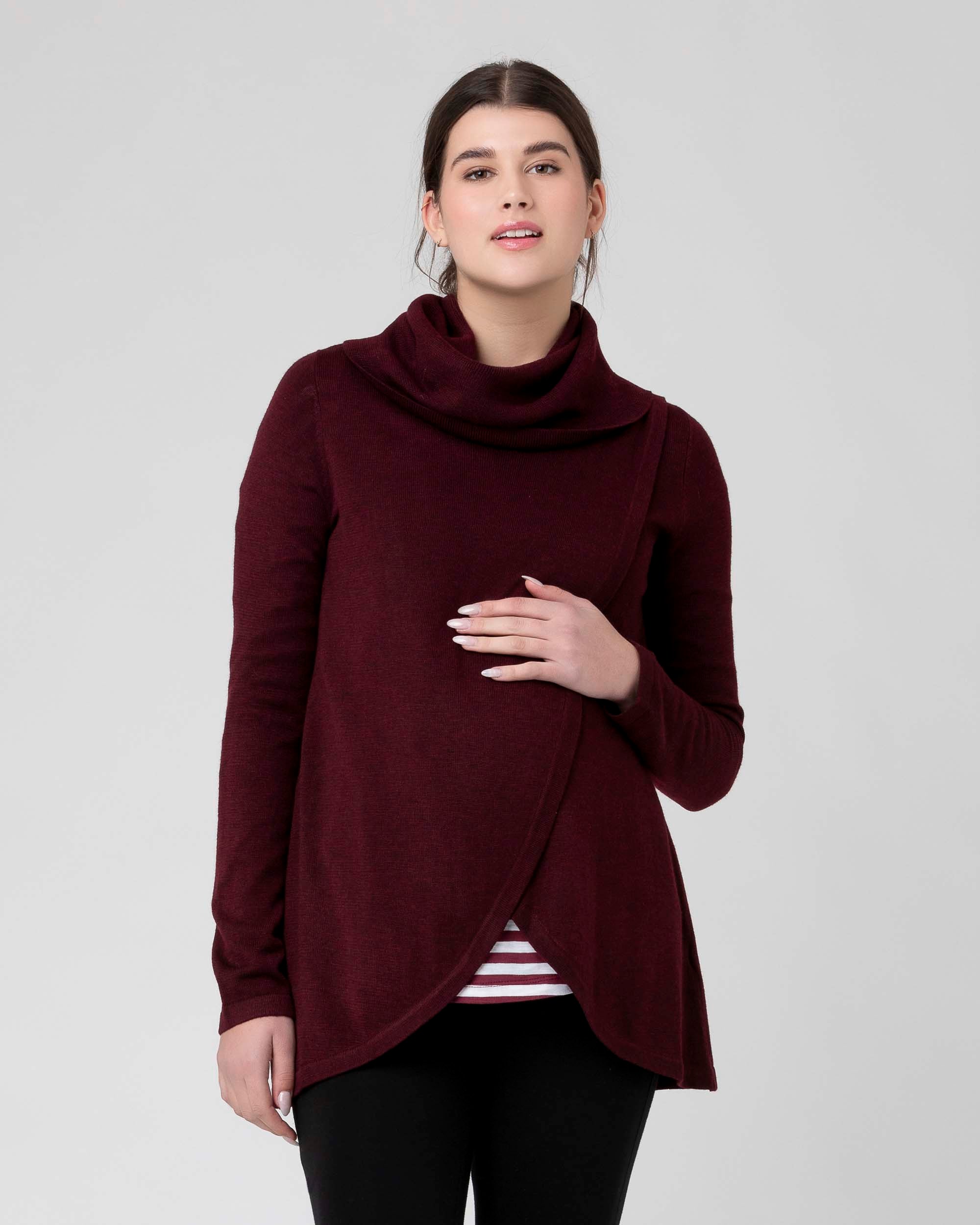 Ripe Maternity Cowl Neck Nursing Knit - Maroon