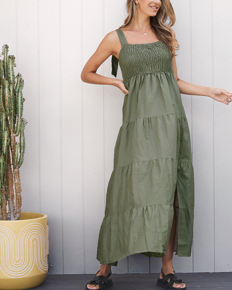 Lilliana' Linen Maternity Dress - Olive Green - Little Miracles Maternity Wear Lilliana' Linen Maternity Dress - Olive Green - Little Miracles Maternity Wear