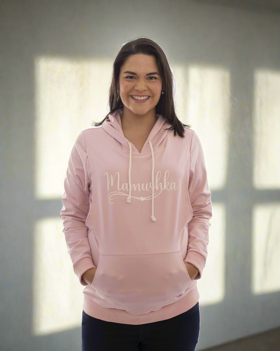 Mamushka Active Maternity &amp; Nursing Hoodie - Rose Gold / White Print