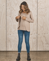 Maternity Long Sleeve Petal Front Nursing Top - Beige