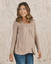 Angel Maternity Long Sleeve Petal Front Nursing Top - Beige