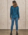 Maternity Long Sleeve Petal Front Nursing Top - Teal Blue