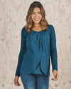 Maternity Long Sleeve Petal Front Nursing Top - Teal Blue