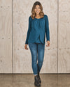 Maternity Long Sleeve Petal Front Nursing Top - Teal Blue