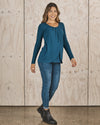 Maternity Long Sleeve Petal Front Nursing Top - Teal Blue