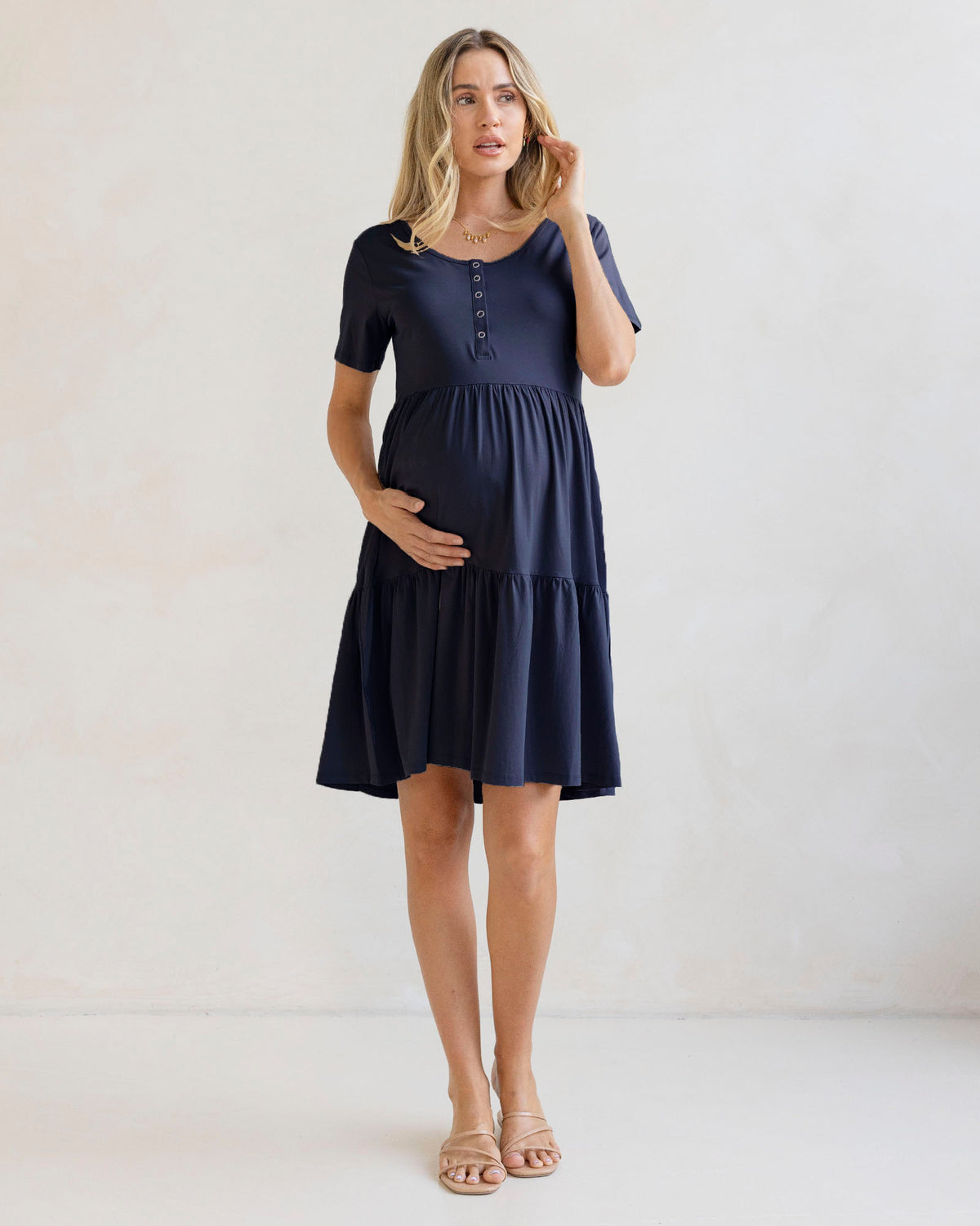 'Lilou' Tiered Maternity Dress - Navy