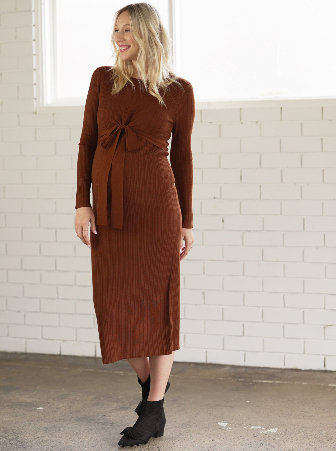 &#39;Annabella&#39; Nursing Knit Dress - Rust