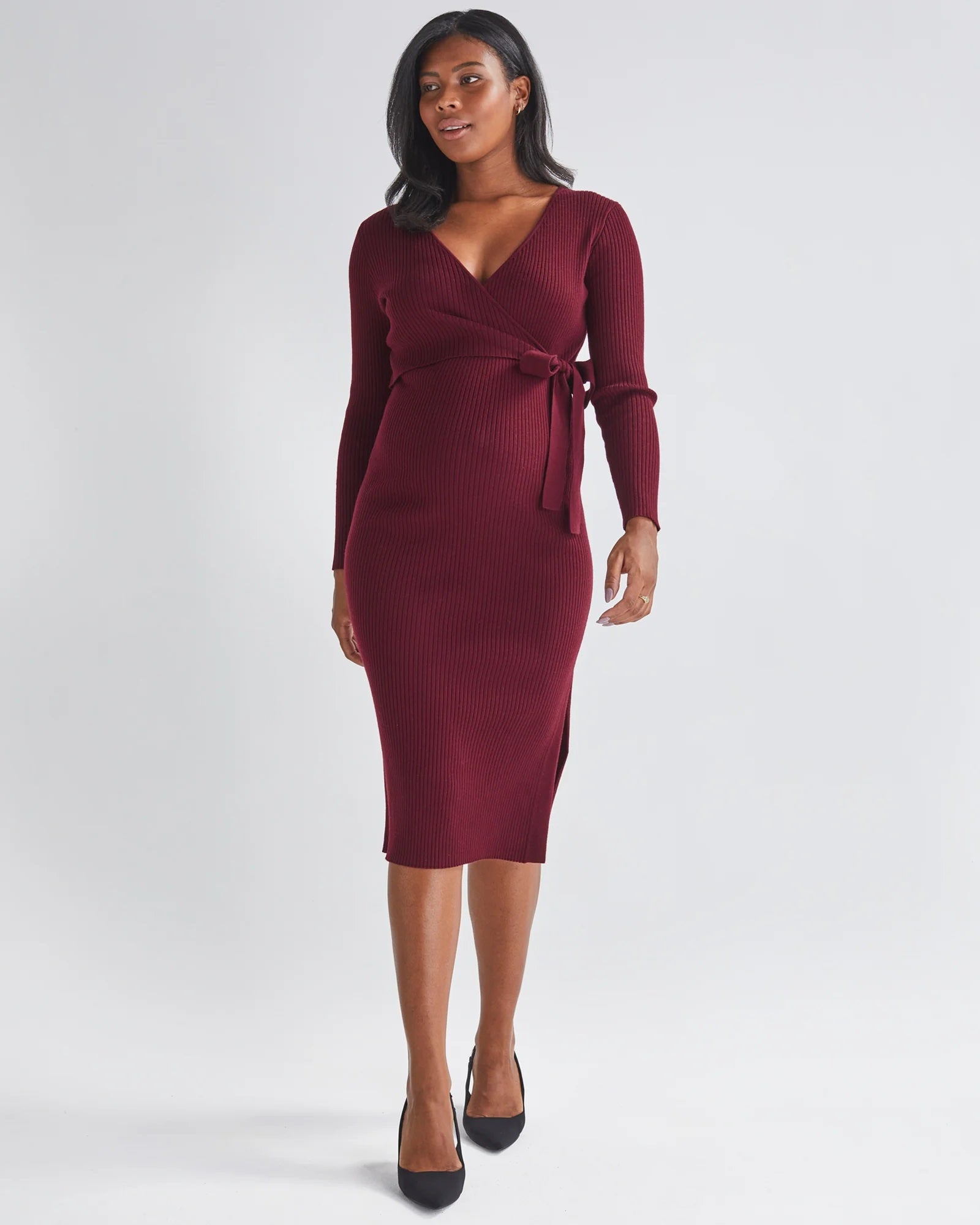 Lucille Nursing Knit Dress Burgundy Little Miracles Maternity Wear