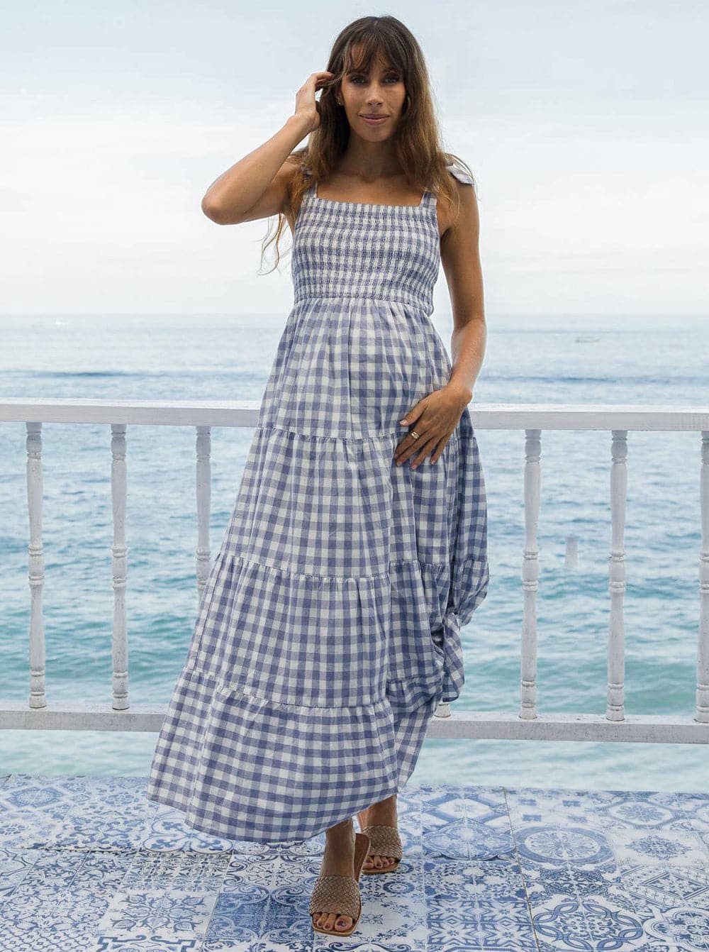 Angel Maternity 'Lilliana' Maxi Dress - Blue Gingham