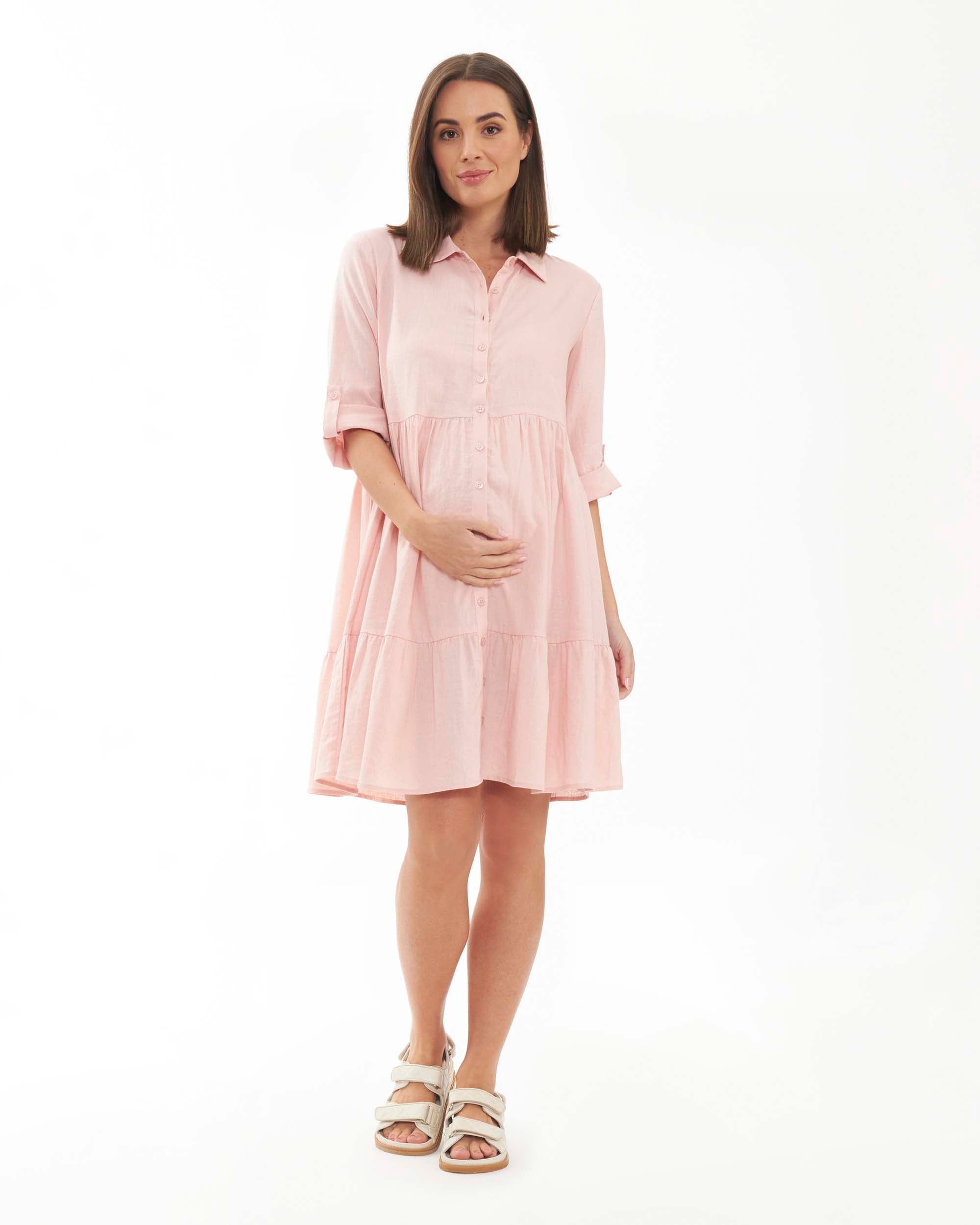 Ripe Maternity 'Adel' Linen Dress - Soft Pink