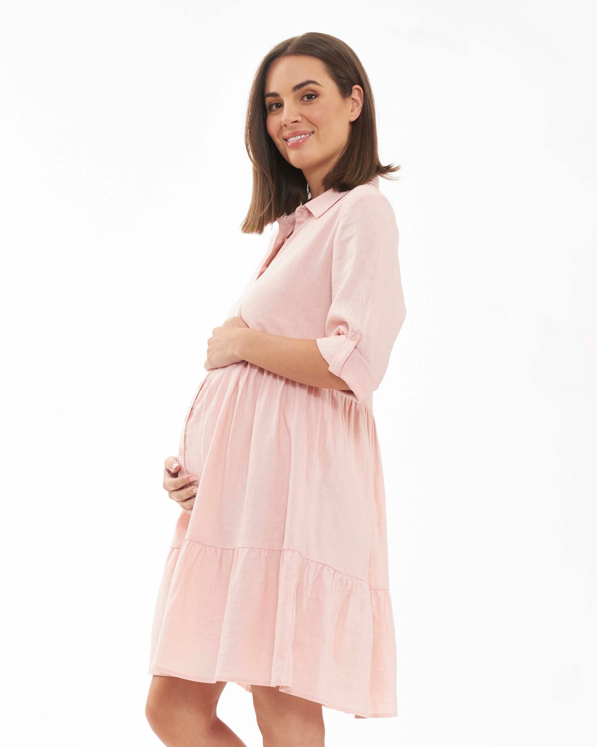 &#39;Adel&#39; Linen Nursing Dress - Soft Pink