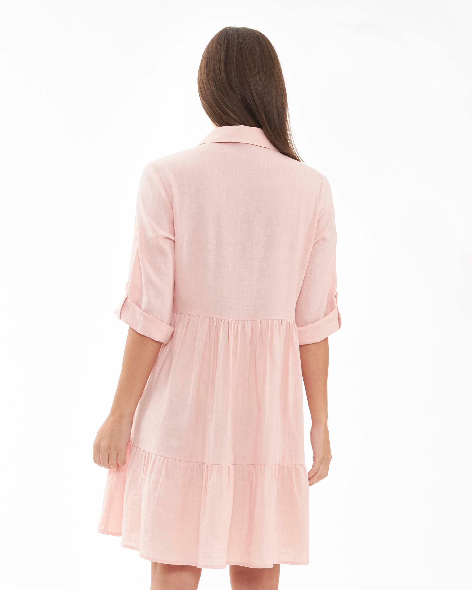 &#39;Adel&#39; Linen Nursing Dress - Soft Pink