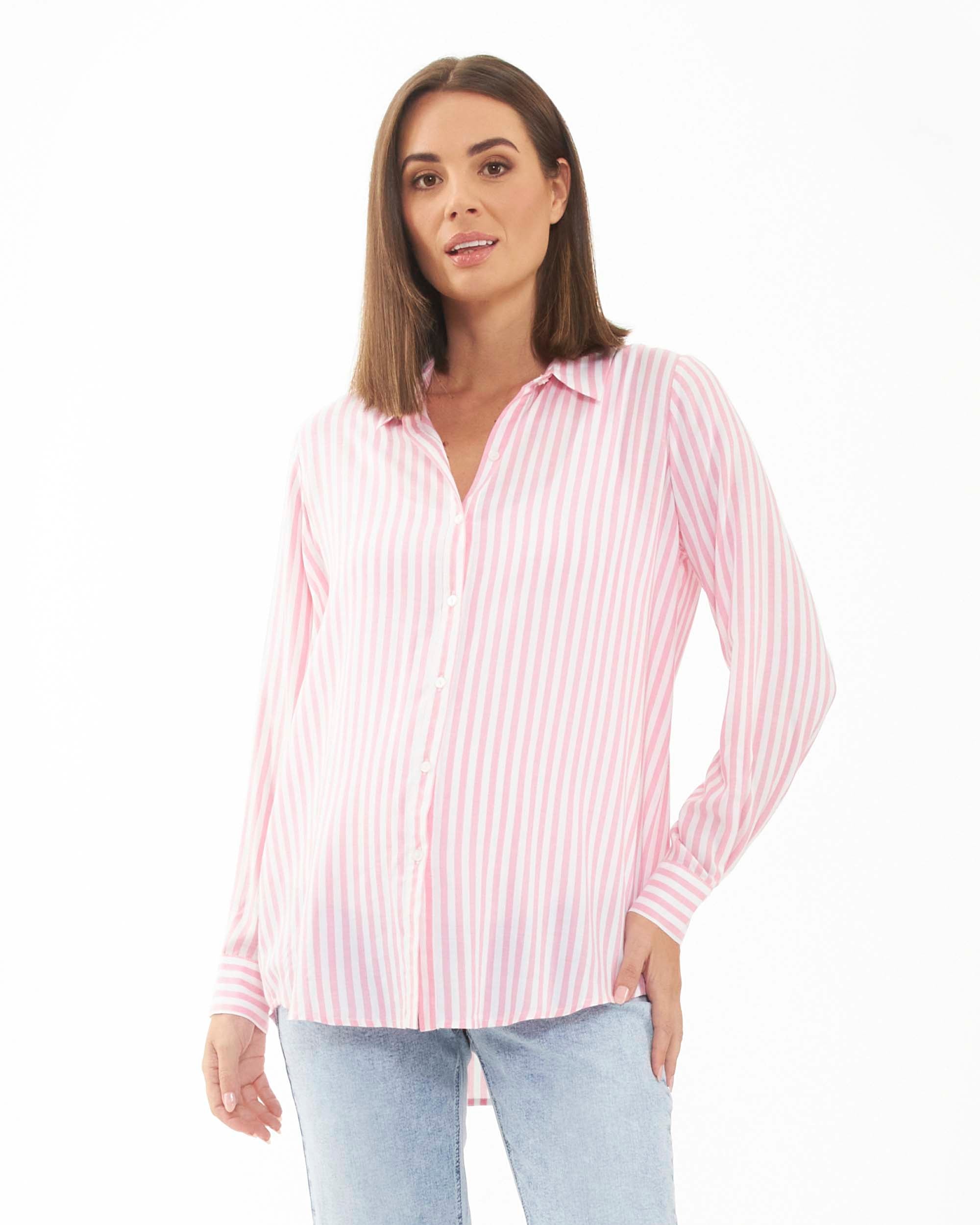 Ripe Maternity 'Emmy' Stripe Shirt - Bubblegum / White