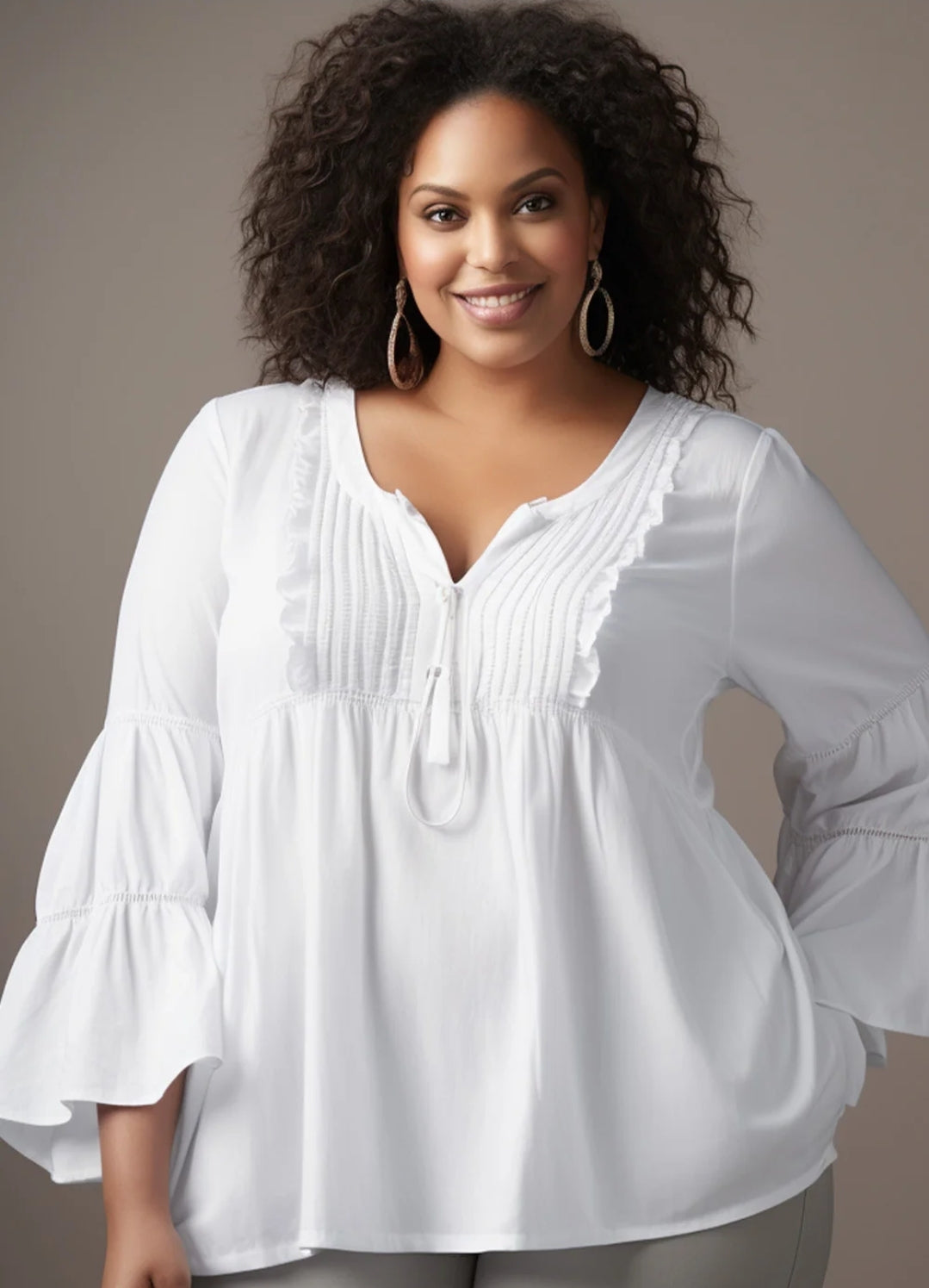 Plus Size White Bell Sleeve Shirt