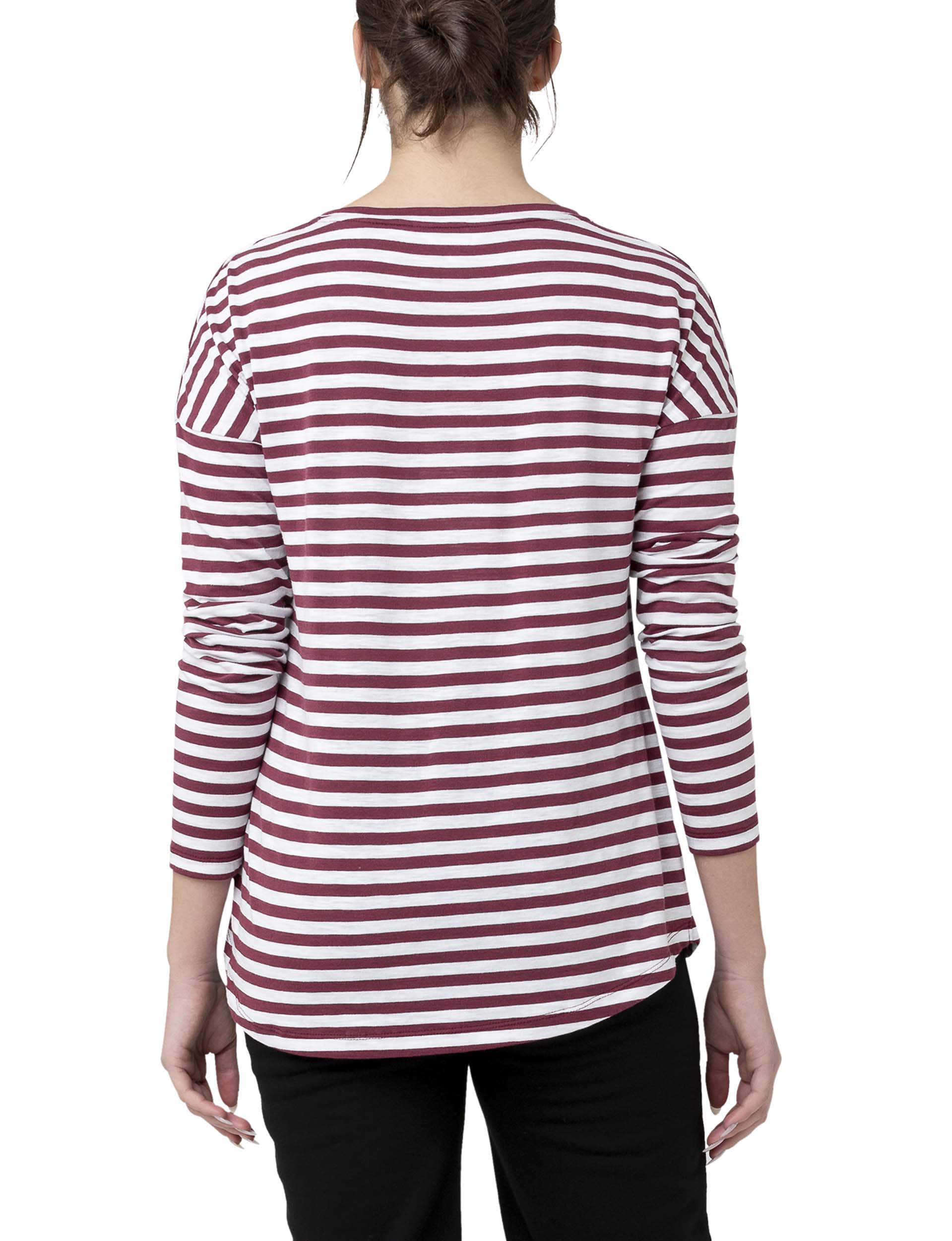 &#39;Lionel&#39; Long Sleeve Nursing Tee - Maroon / White