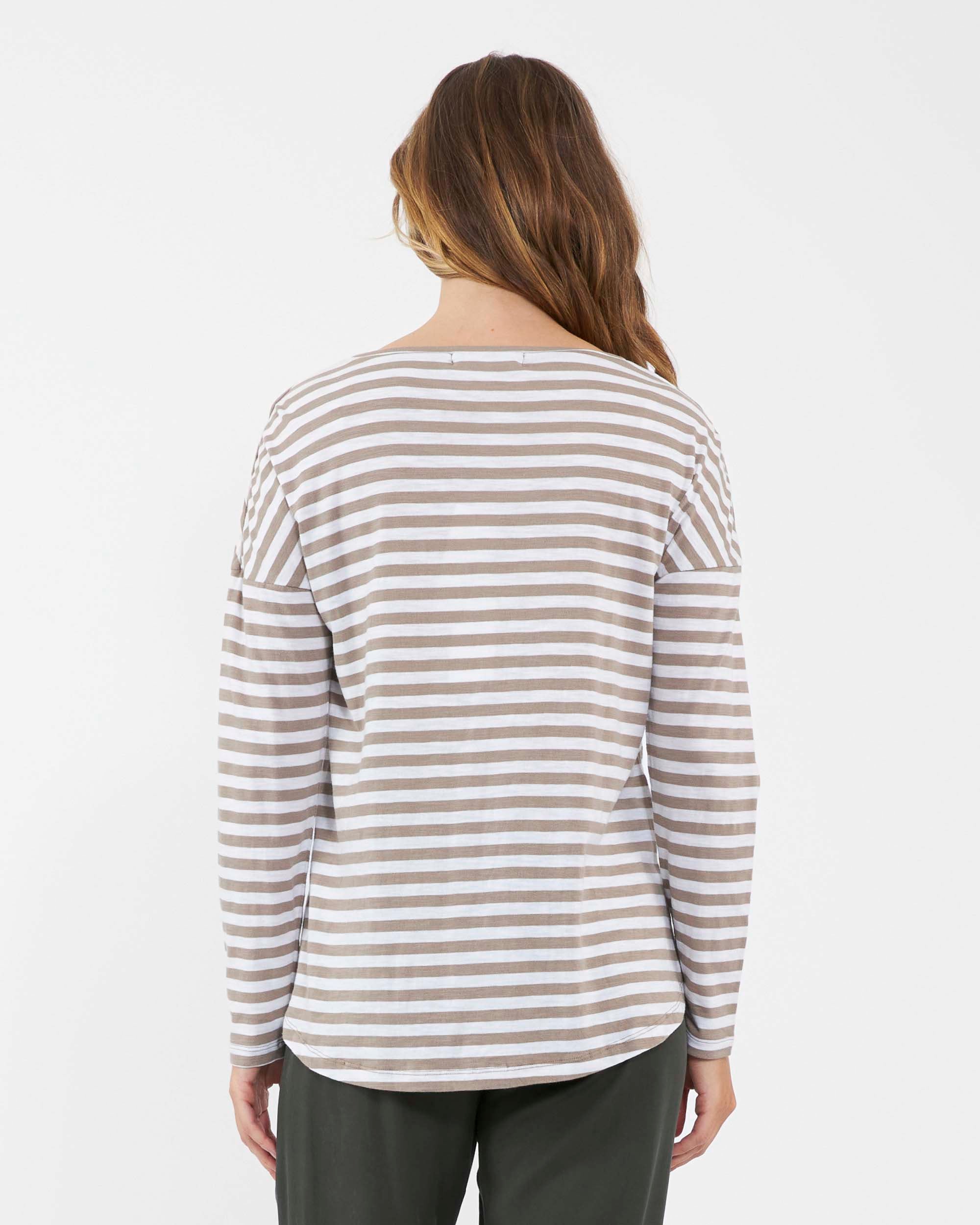&#39;Lionel&#39; Long Sleeve Nursing Tee - Taupe / White