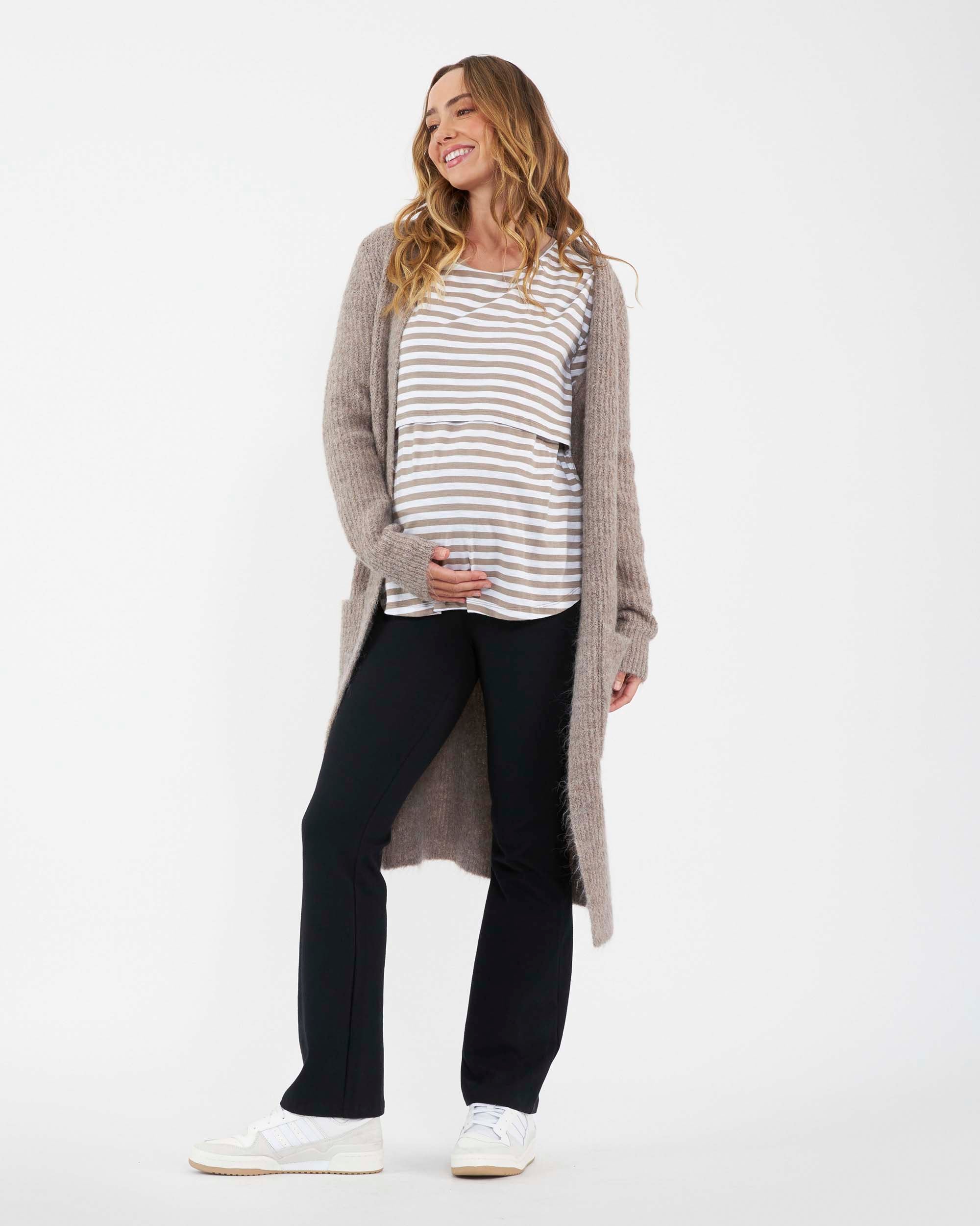 &#39;Lionel&#39; Long Sleeve Nursing Tee - Taupe / White