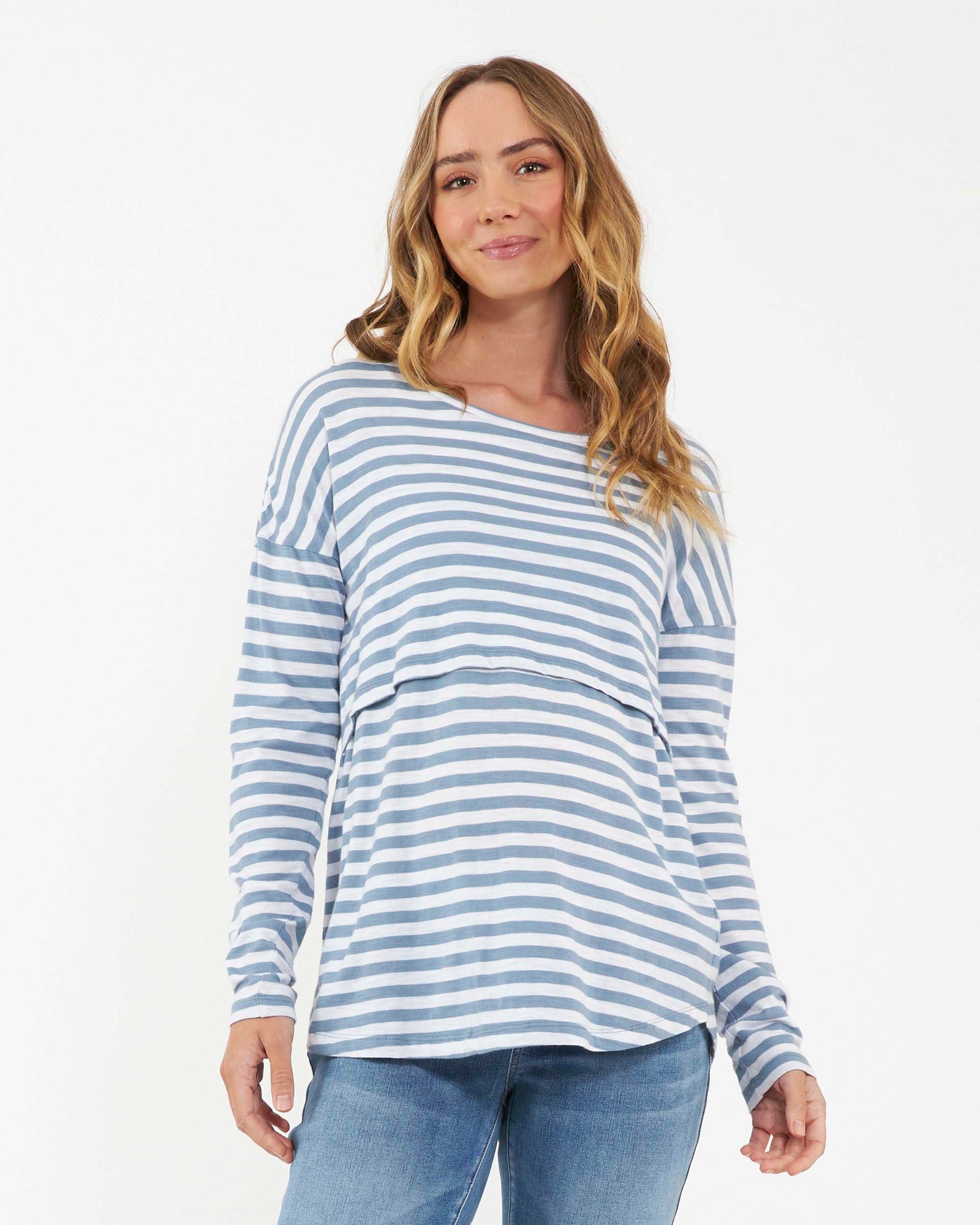 'Lionel' Long Sleeve Nursing Tee - Petrol / White