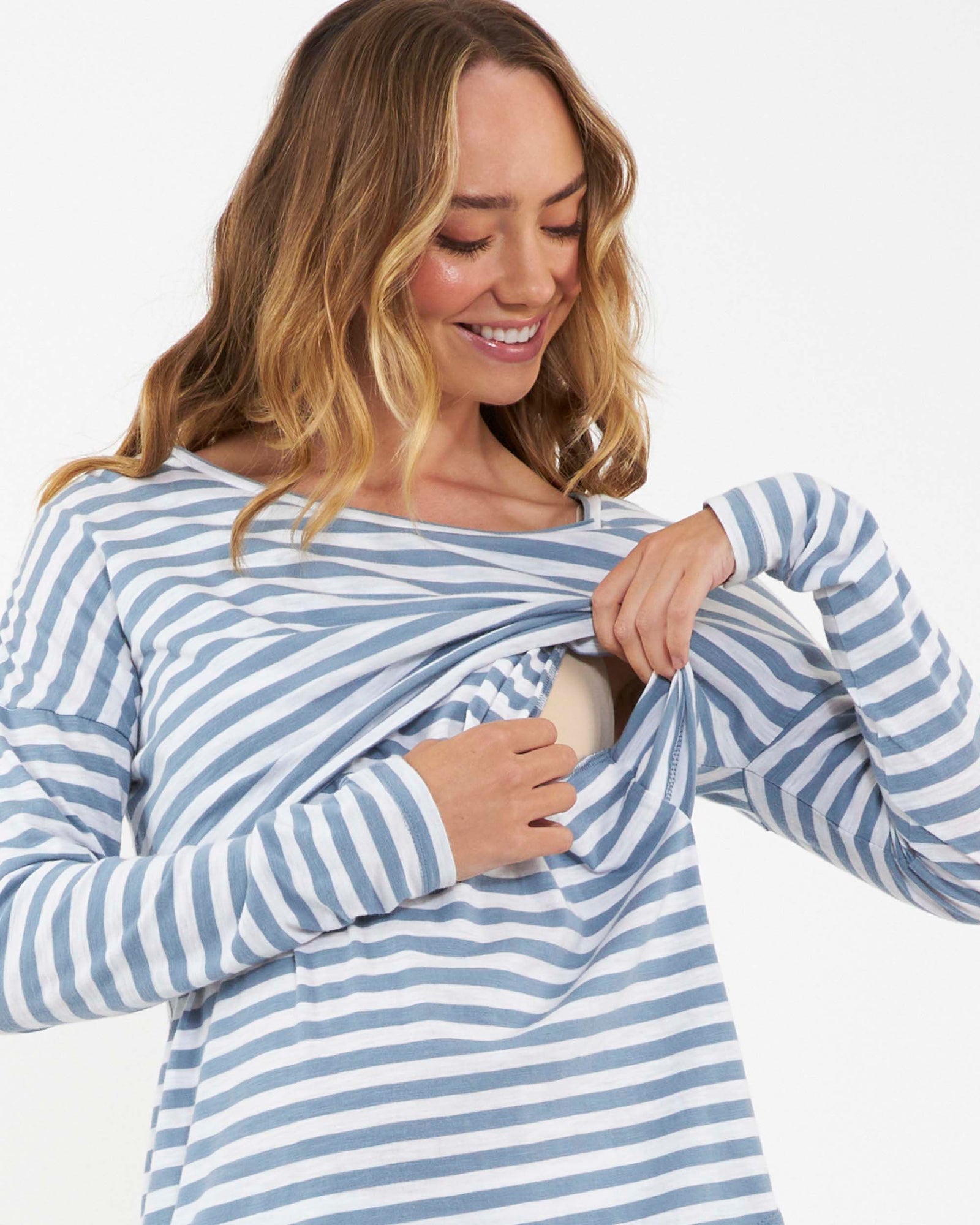 'Lionel' Long Sleeve Nursing Tee - Petrol / White