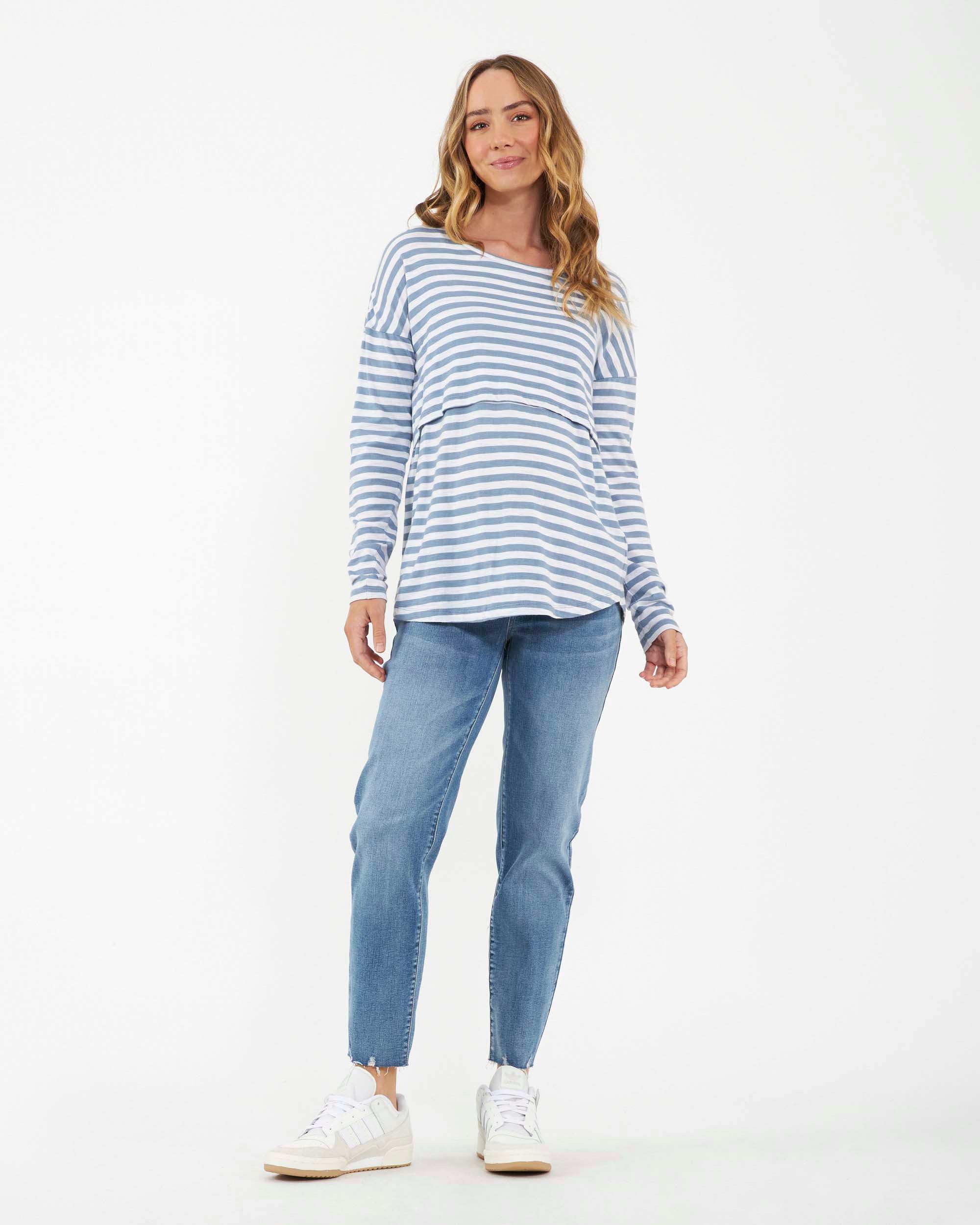 &#39;Lionel&#39; Long Sleeve Nursing Tee - Petrol / White